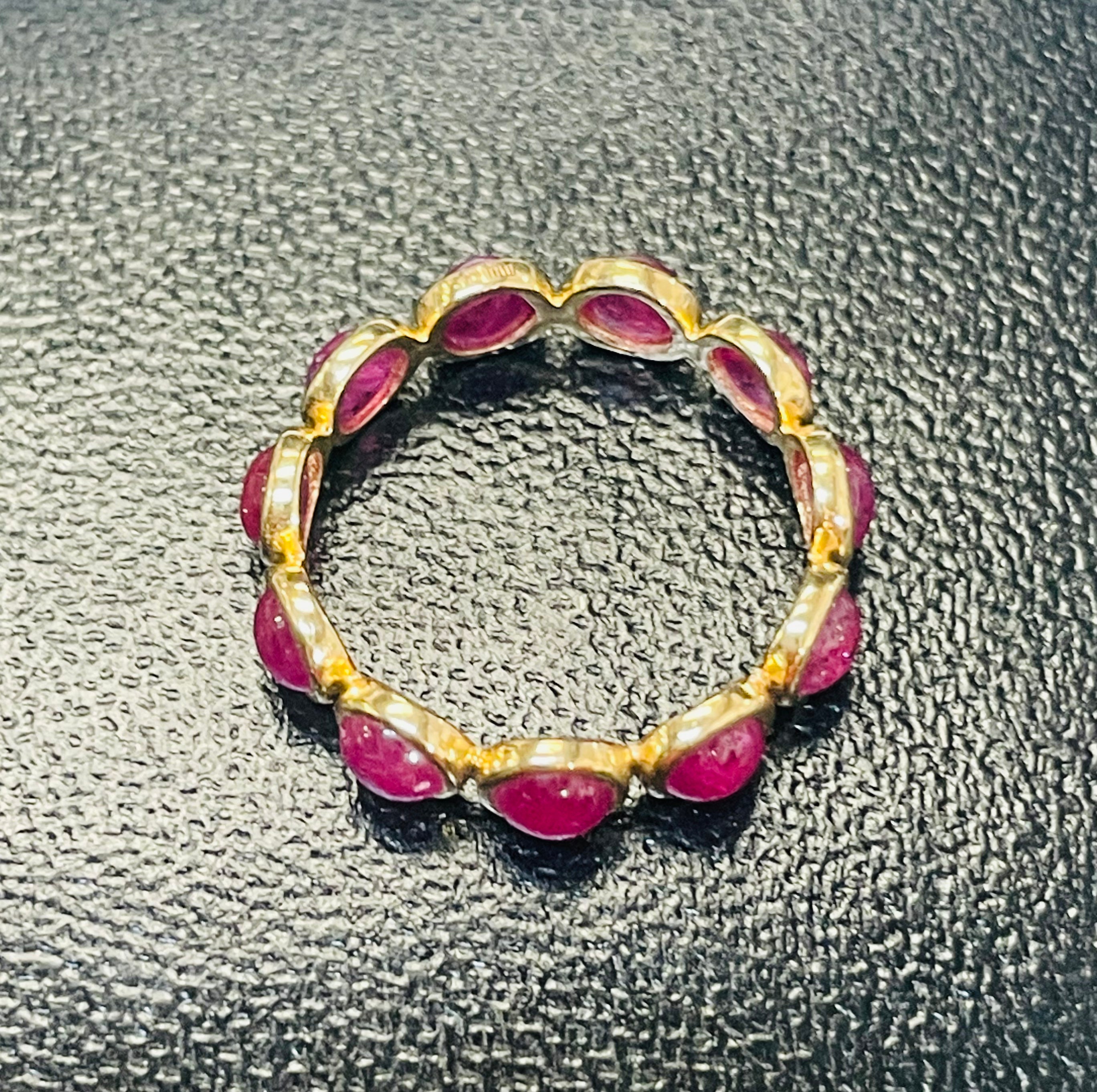 18K Yellow Gold Natural Round Cabochon Ruby Eternity Ring Size 5.75