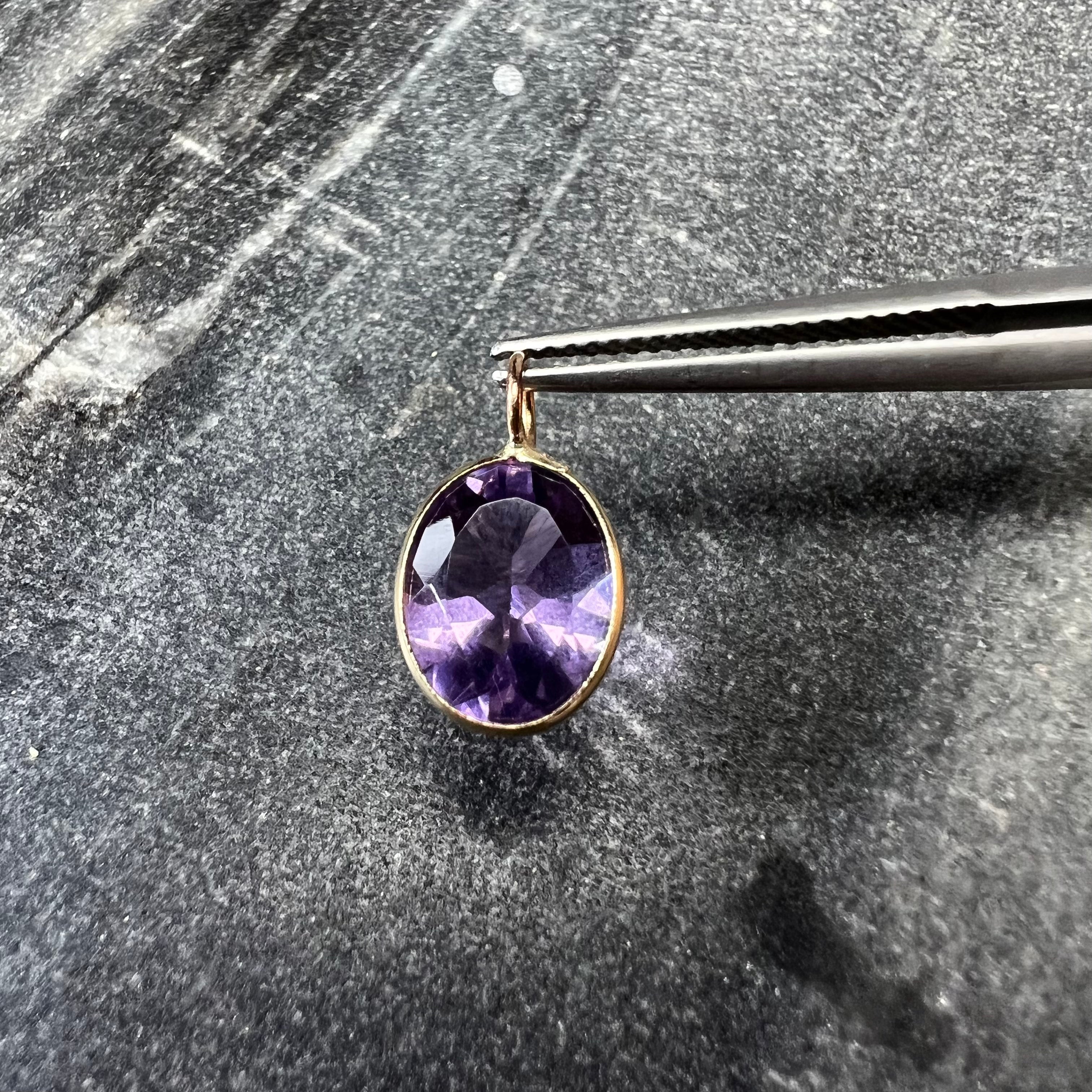2.12CT Natural Oval Amethyst 14K Yellow Gold Pendant Charm 15x8mm