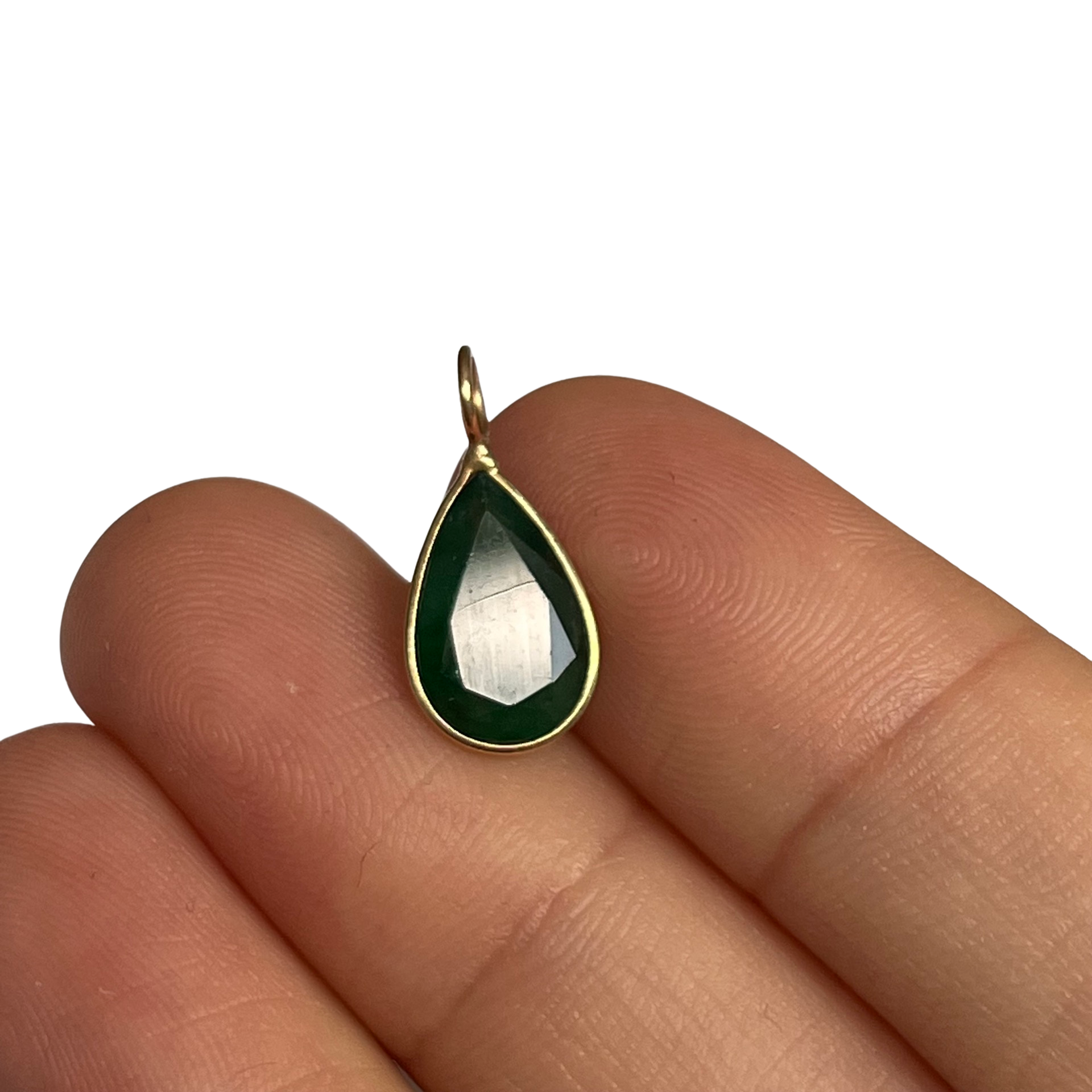 2.26ct Dark Pear Colombian Emerald 14K Yellow Gold Pendant Charm 16x8mm