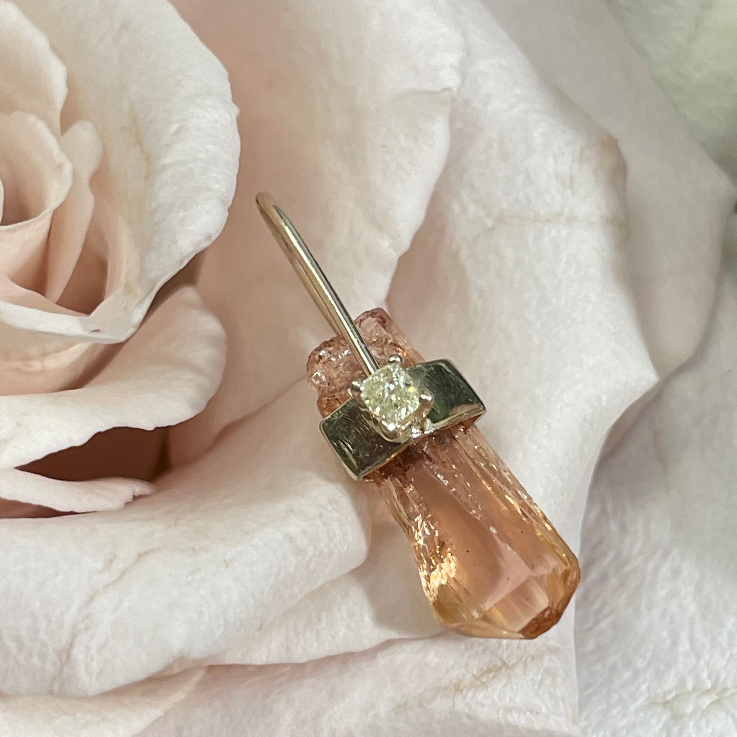 Imperial Topaz Crystal and Diamond 14K Yellow Gold Amulet