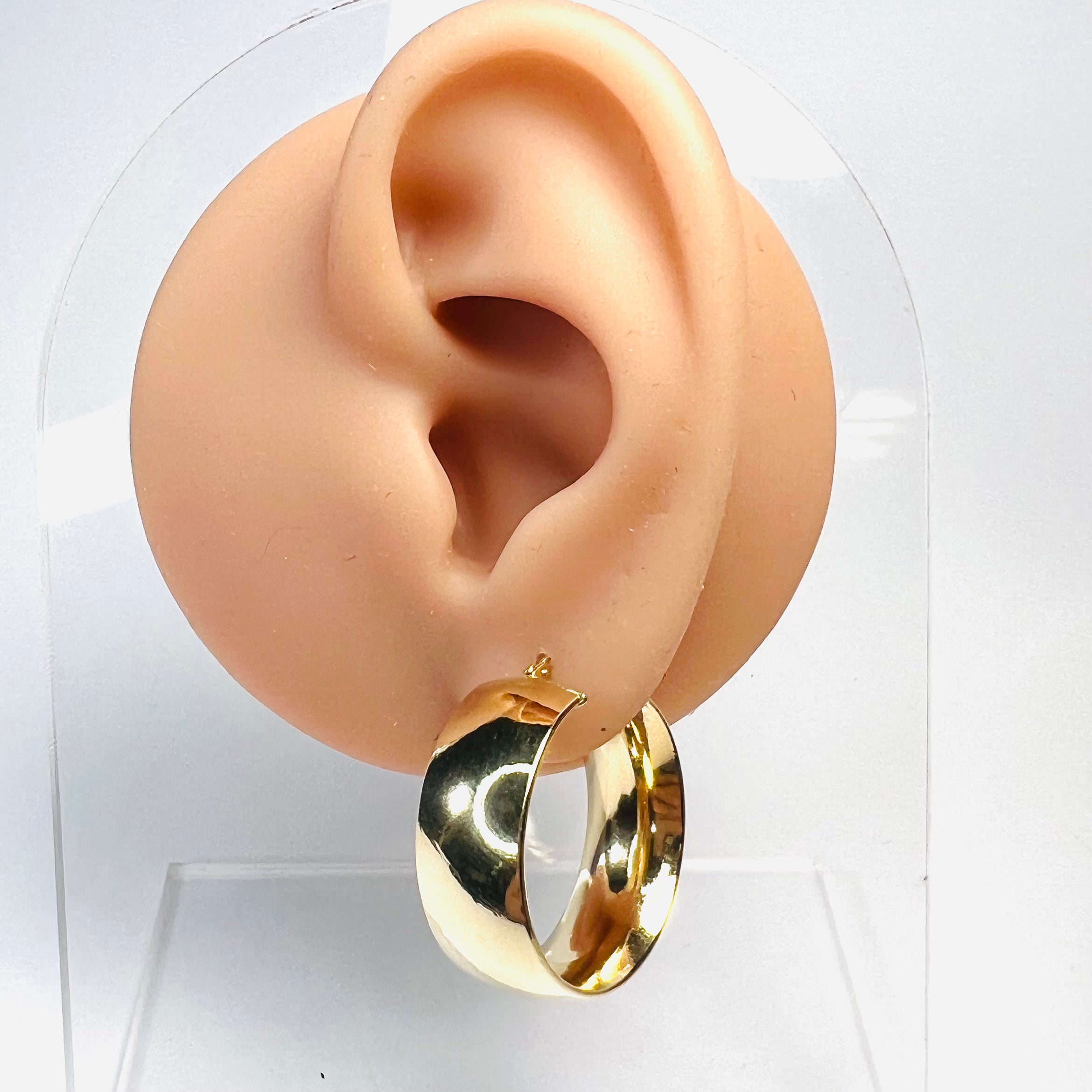 Beautiful New 14K Solid Yellow 10mm  Wide Gold Hoop Earrings 1.1"