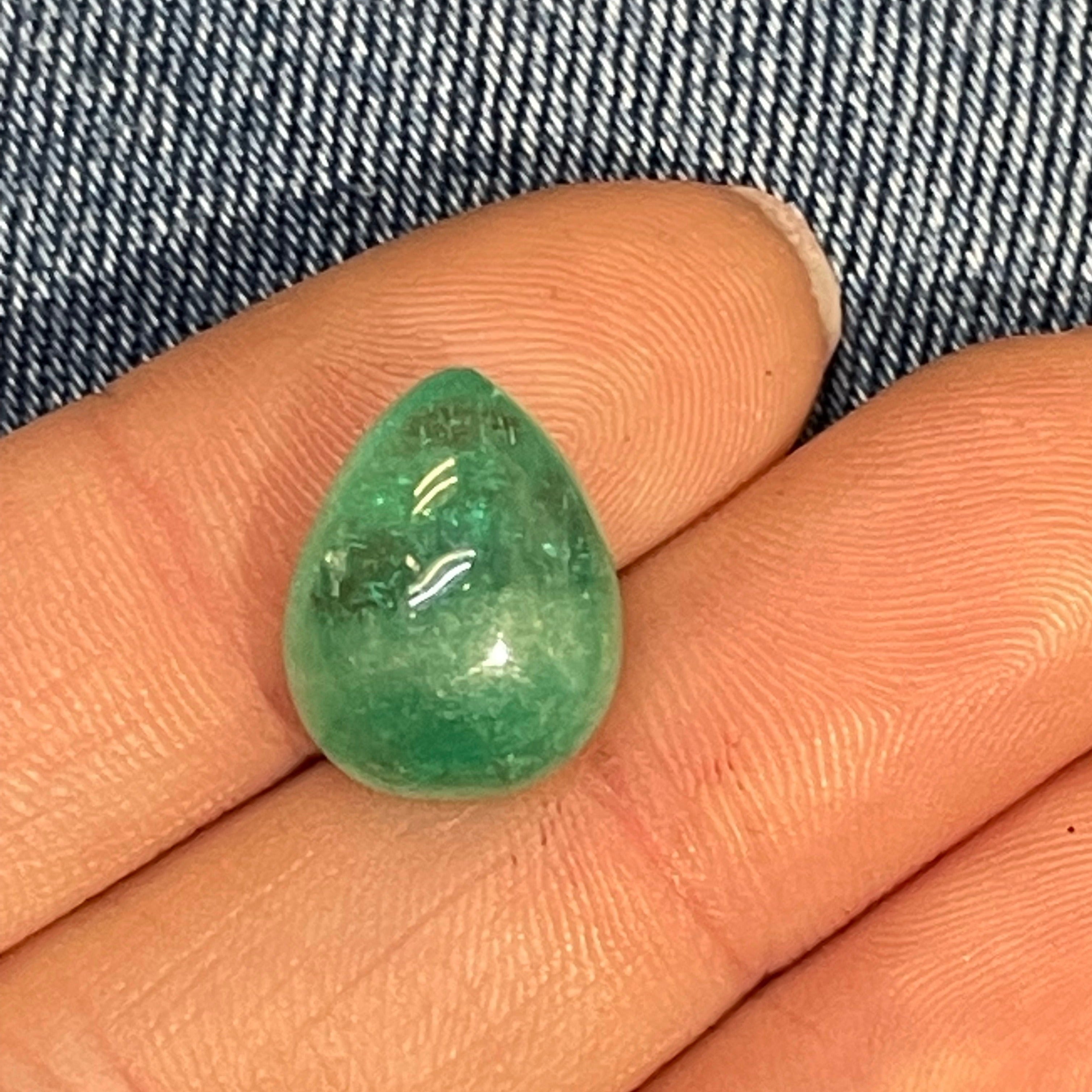 8.04CT Natural Emerald Loose Pear Cabochon 14x11