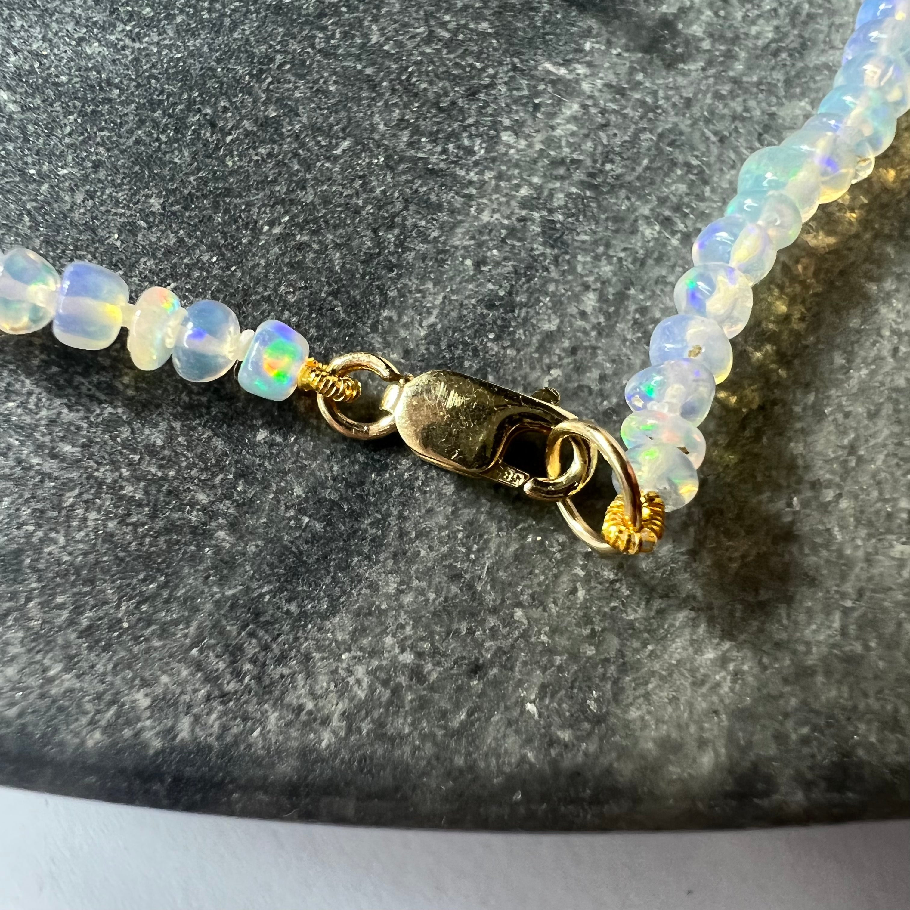 White Opal Beaded Bracelet 14K Gold 7.5"