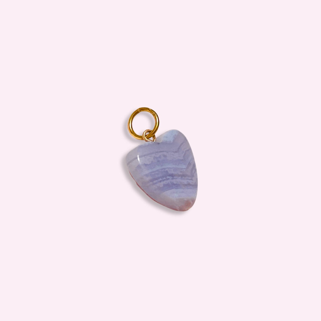 Blue Lace Agate 14K Yellow Gold Heart Charm