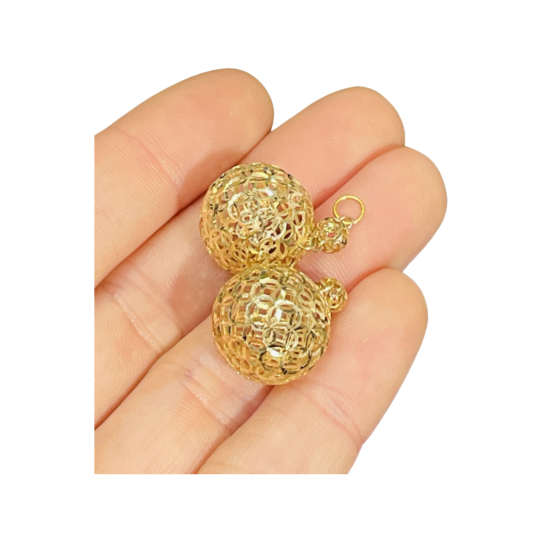 14K Yellow Gold Lace Ball Earring Charms for  Hoops