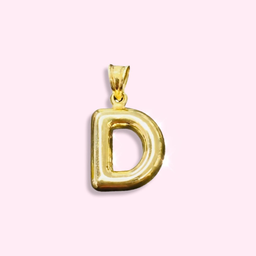 Initial D Puffy  Balloon Letter 10K Yellow Gold Pendant