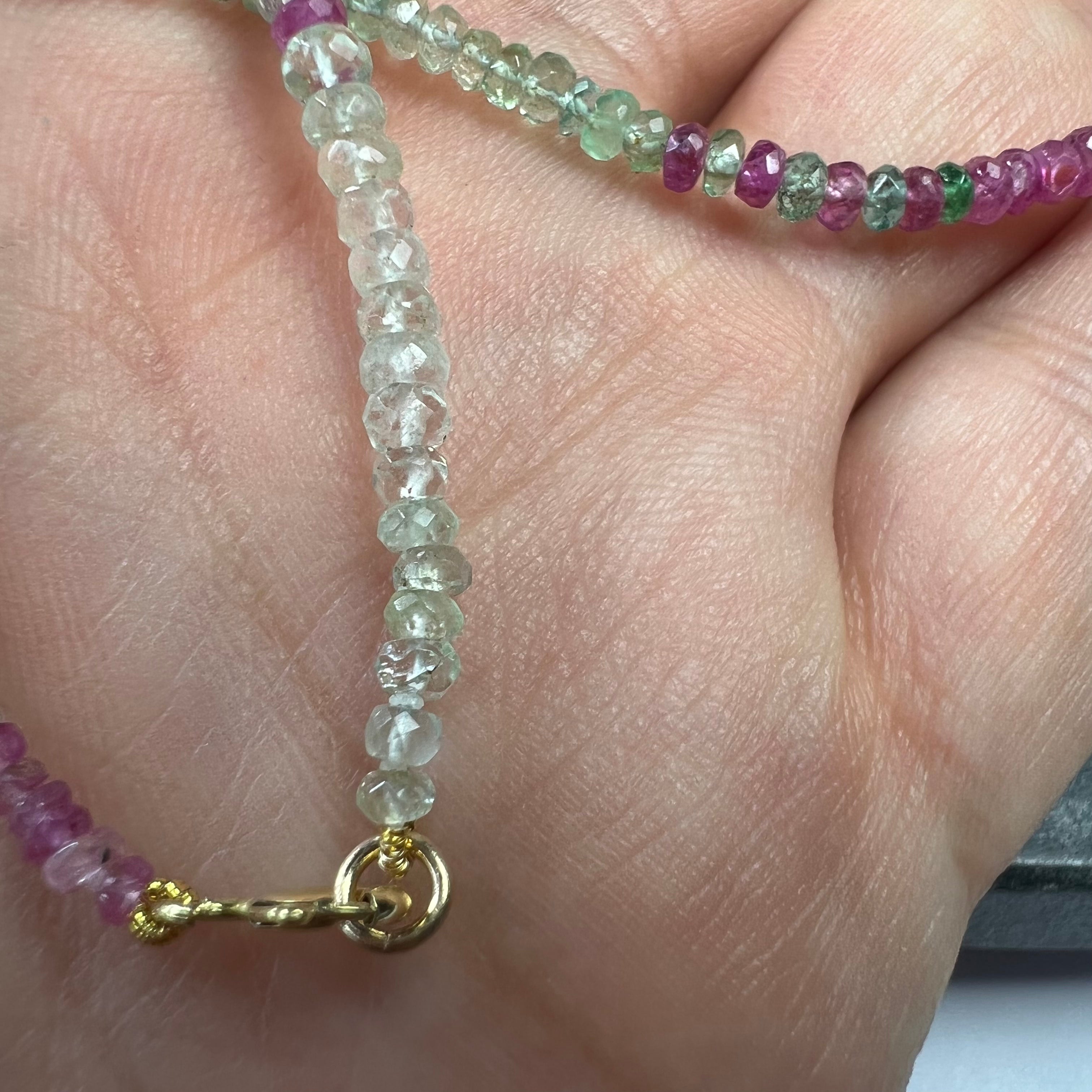 14K Yellow Gold Clasp Multi Color Sapphire Beaded Anklet 10"