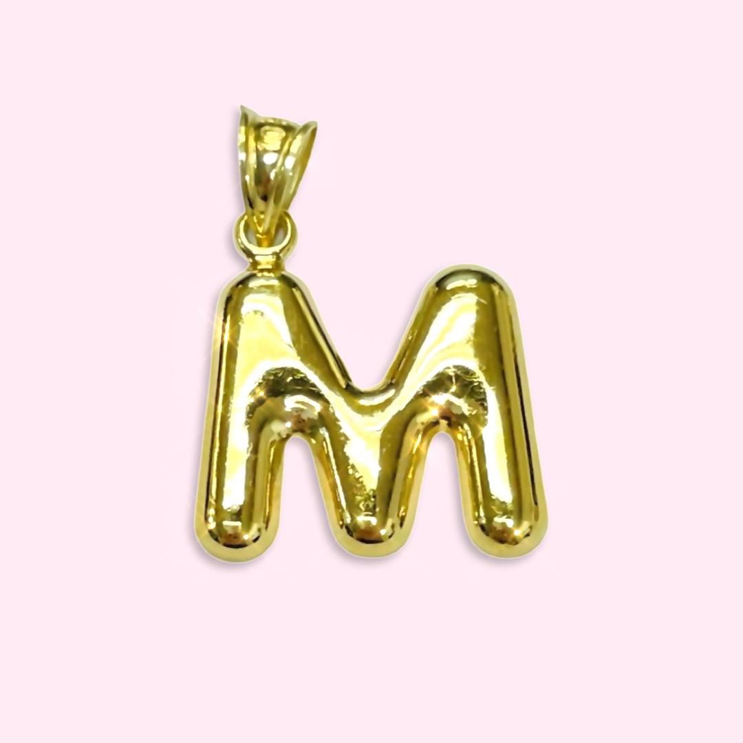 Initial M Puffy Balloon Letter 10K Yellow Gold Pendant