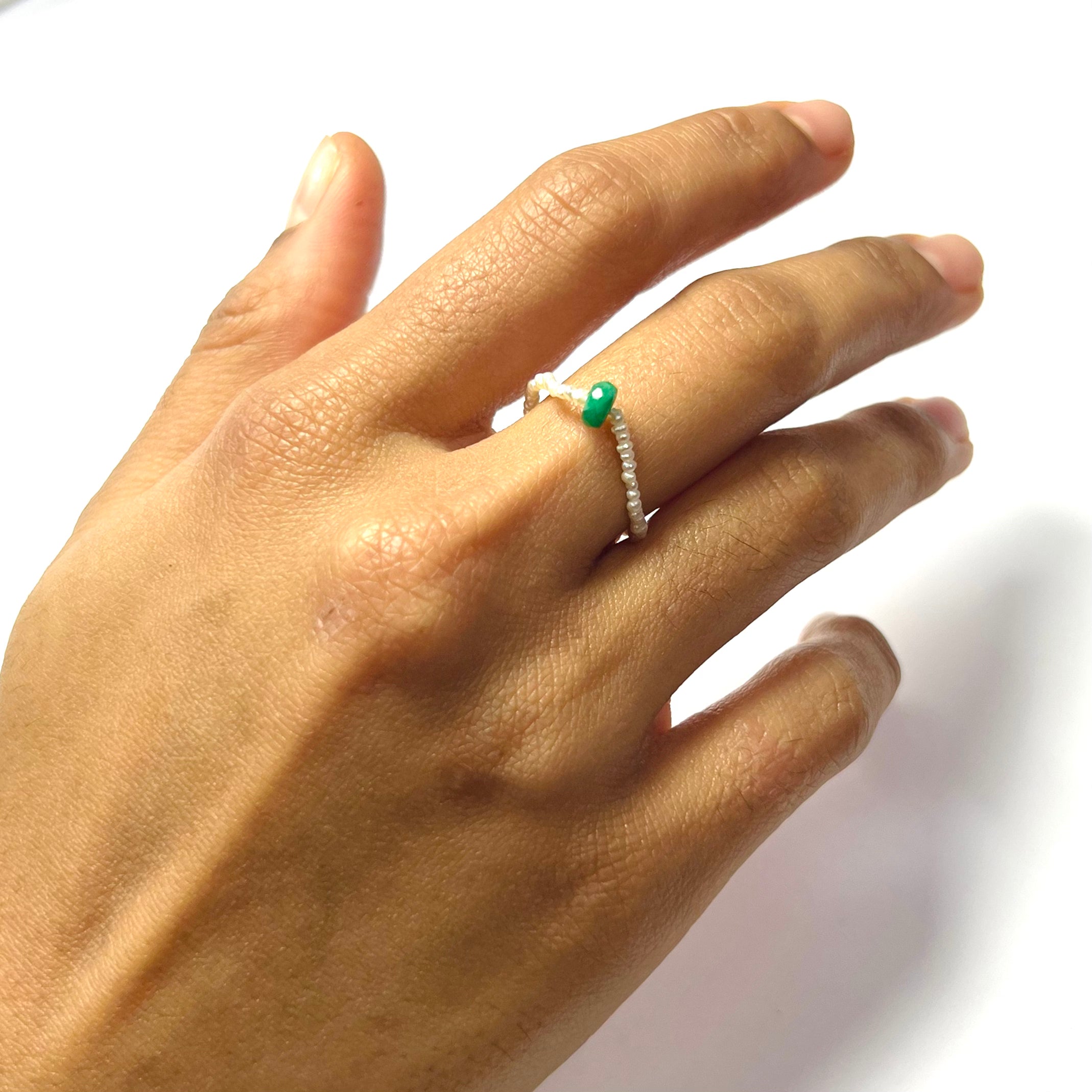 Natural Seed Pearl Eternity Rough Emerald Ring Size 7.25