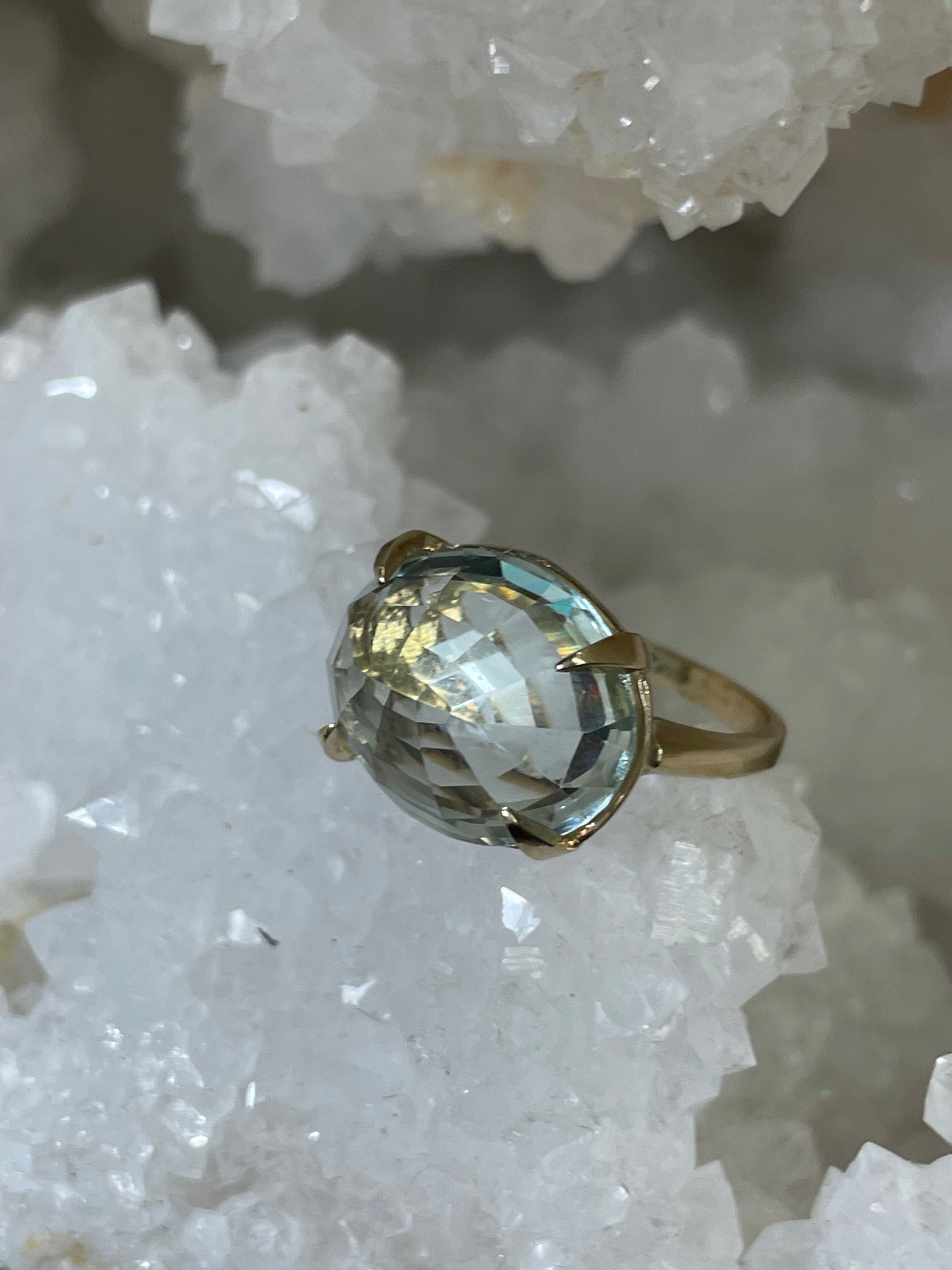 11CT Natural Aquamarine Ring 14K Yellow Gold Size 5.25
