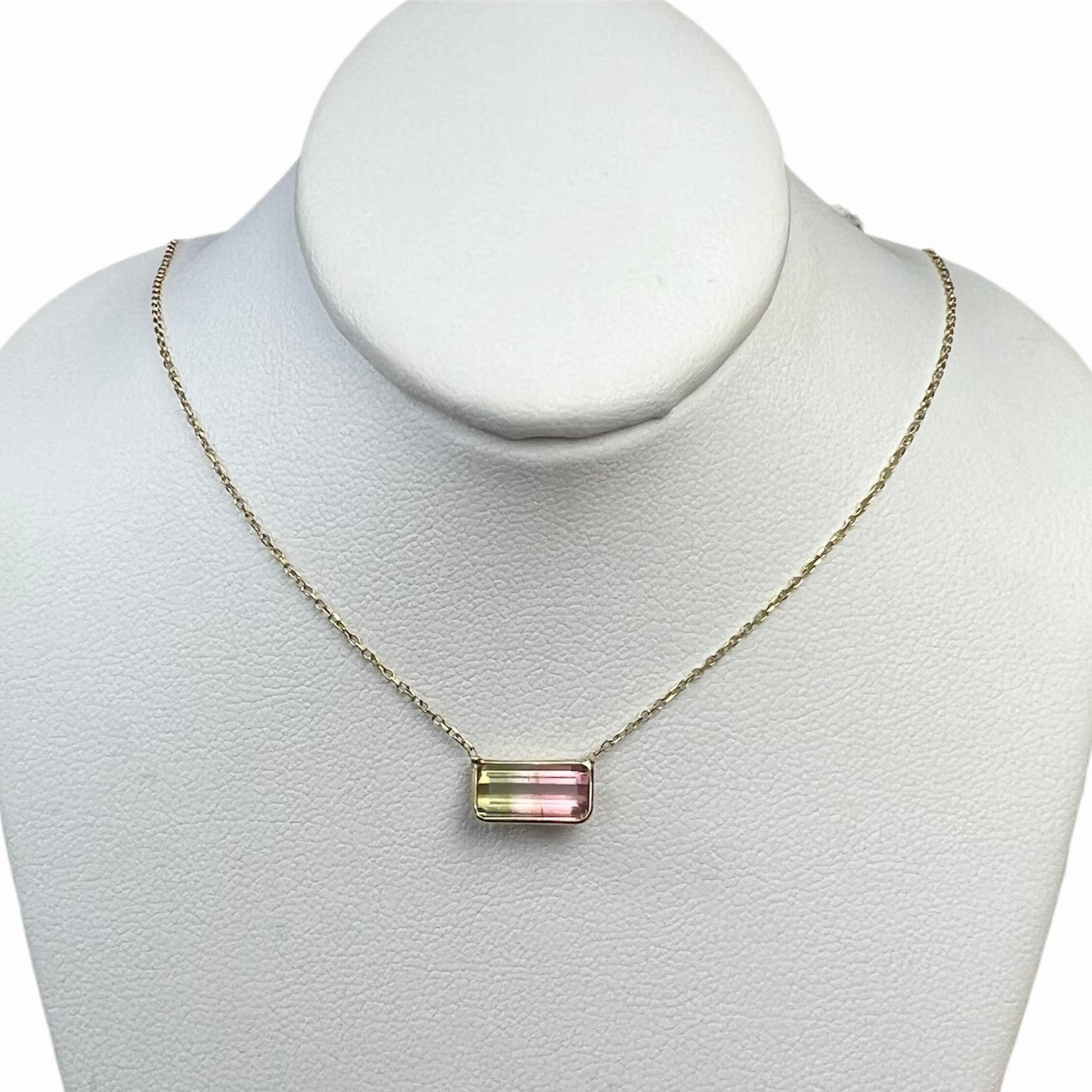 Watermelon Tourmaline 18" 14K Yellow Gold Cable Chain Necklace