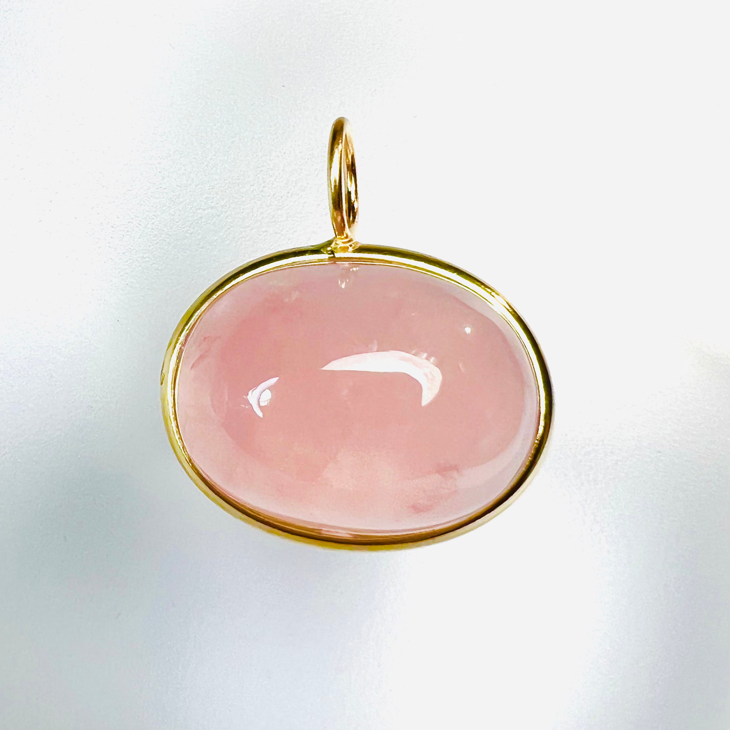 29CT Natural Cabochon Rose Quartz 14K Yellow Gold Pendant Charm 26x23mm