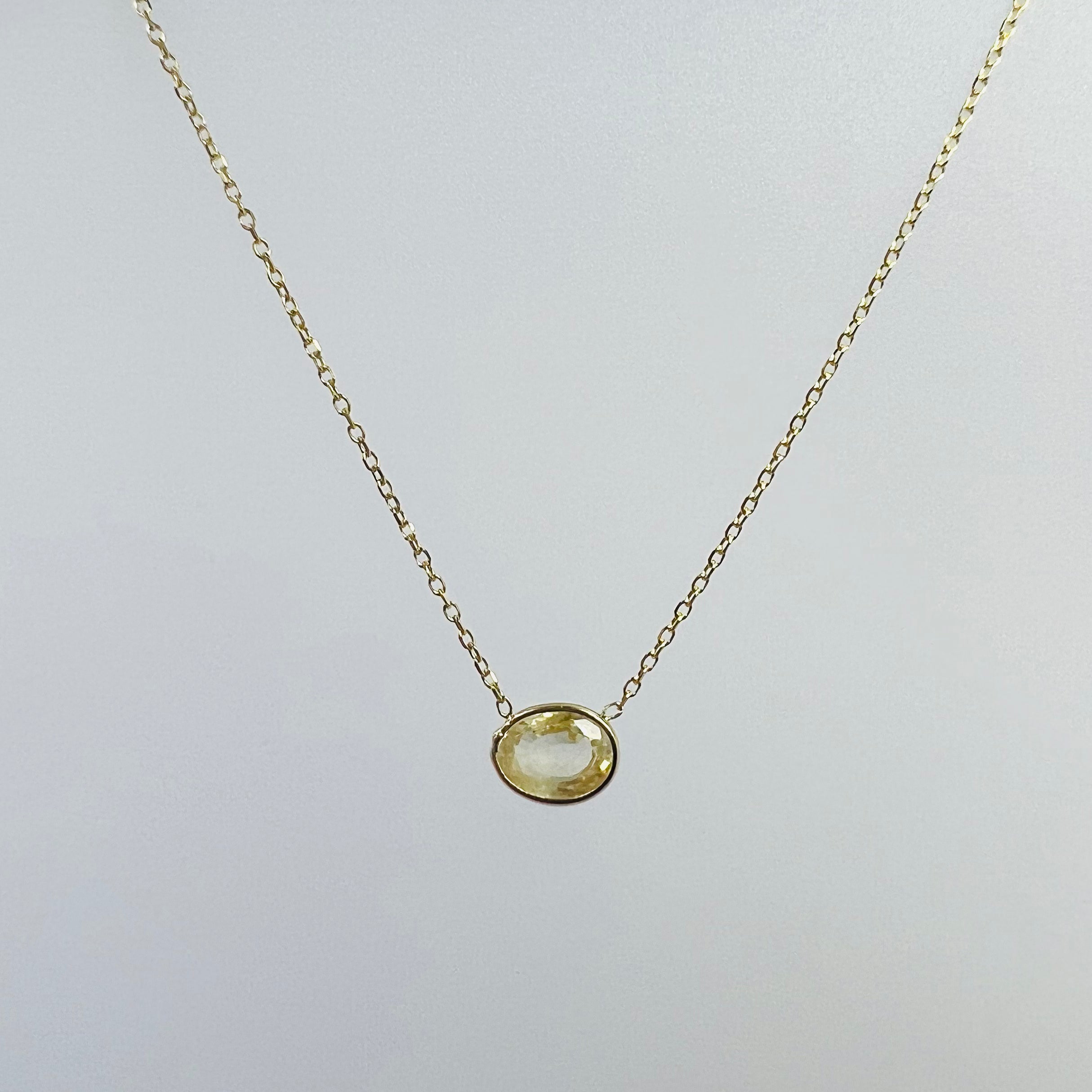 Oval Yellow Sapphire 18" 1.01g 14K Yellow Gold Cable Chain Necklace