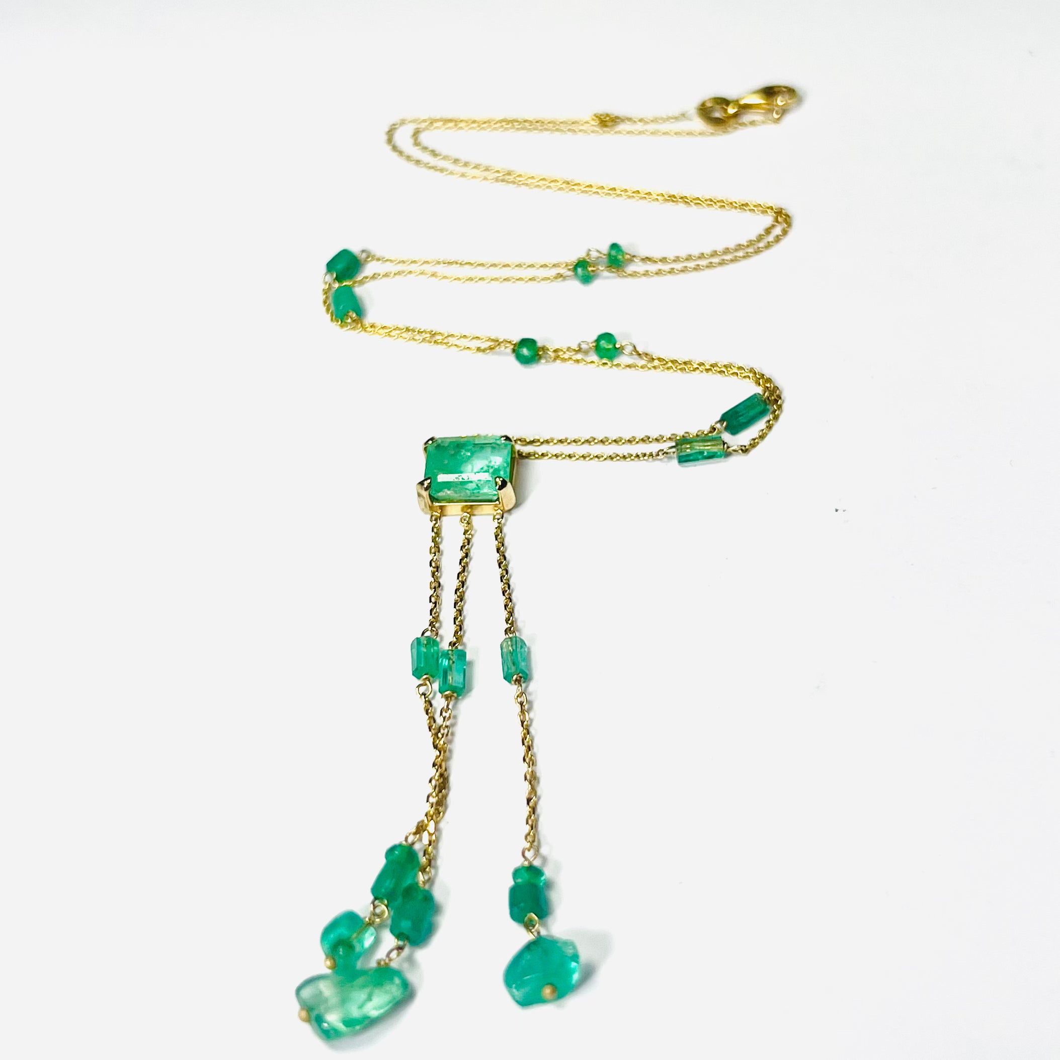 Rough Emerald Lariat 18.5" 14K Yellow Gold Necklace