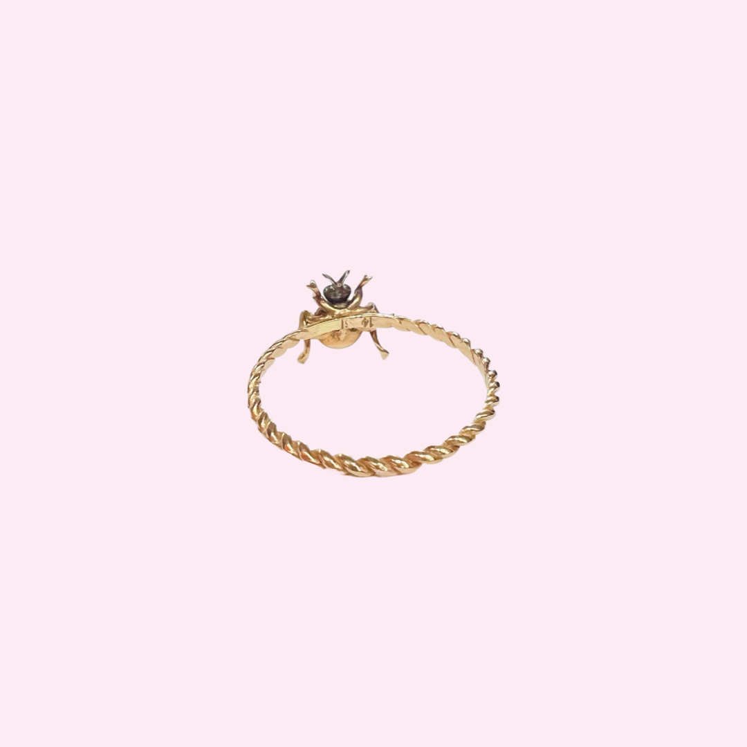 14K Cute Yellow Gold Bug Ring Size 7