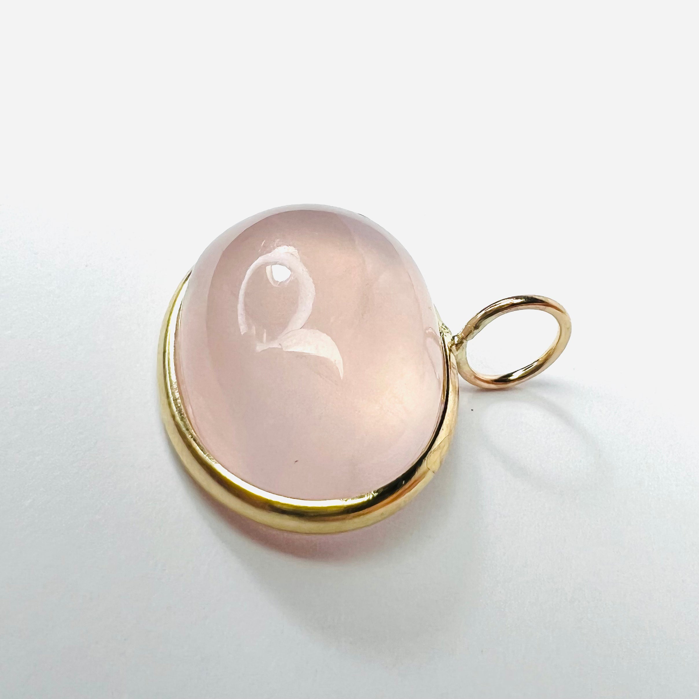 26.5CT Natural Cabochon Rose Quartz 14K Yellow Gold Pendant Charm 25x23mm