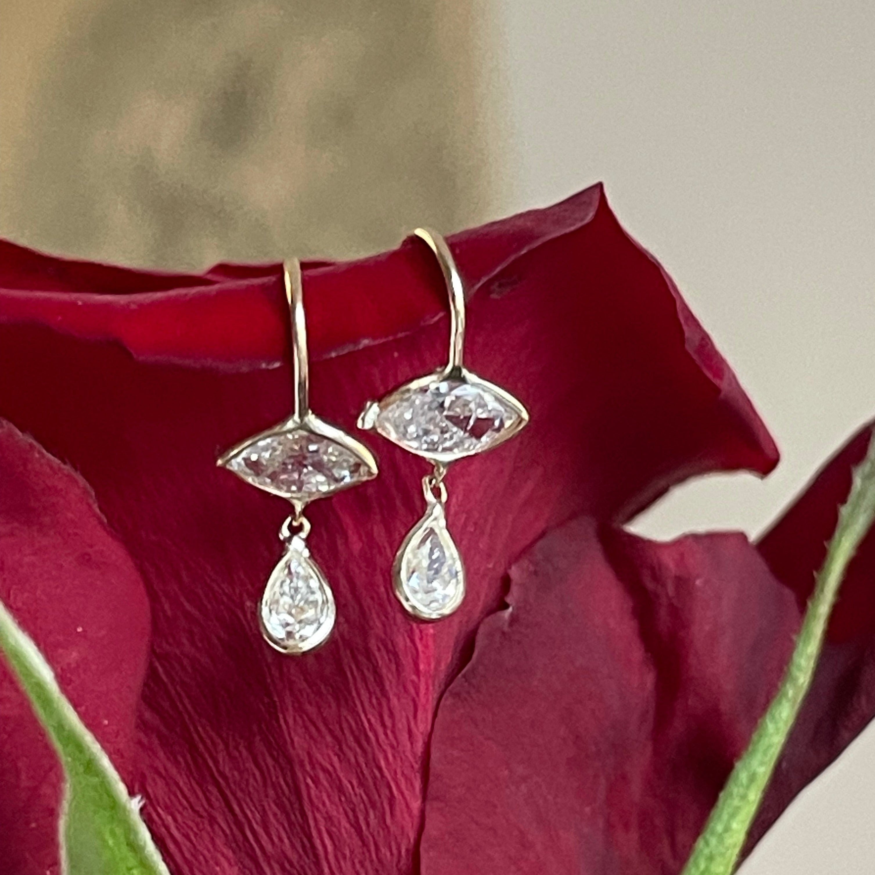 Marquis and Pear Diamond 14K Gold Earrings
