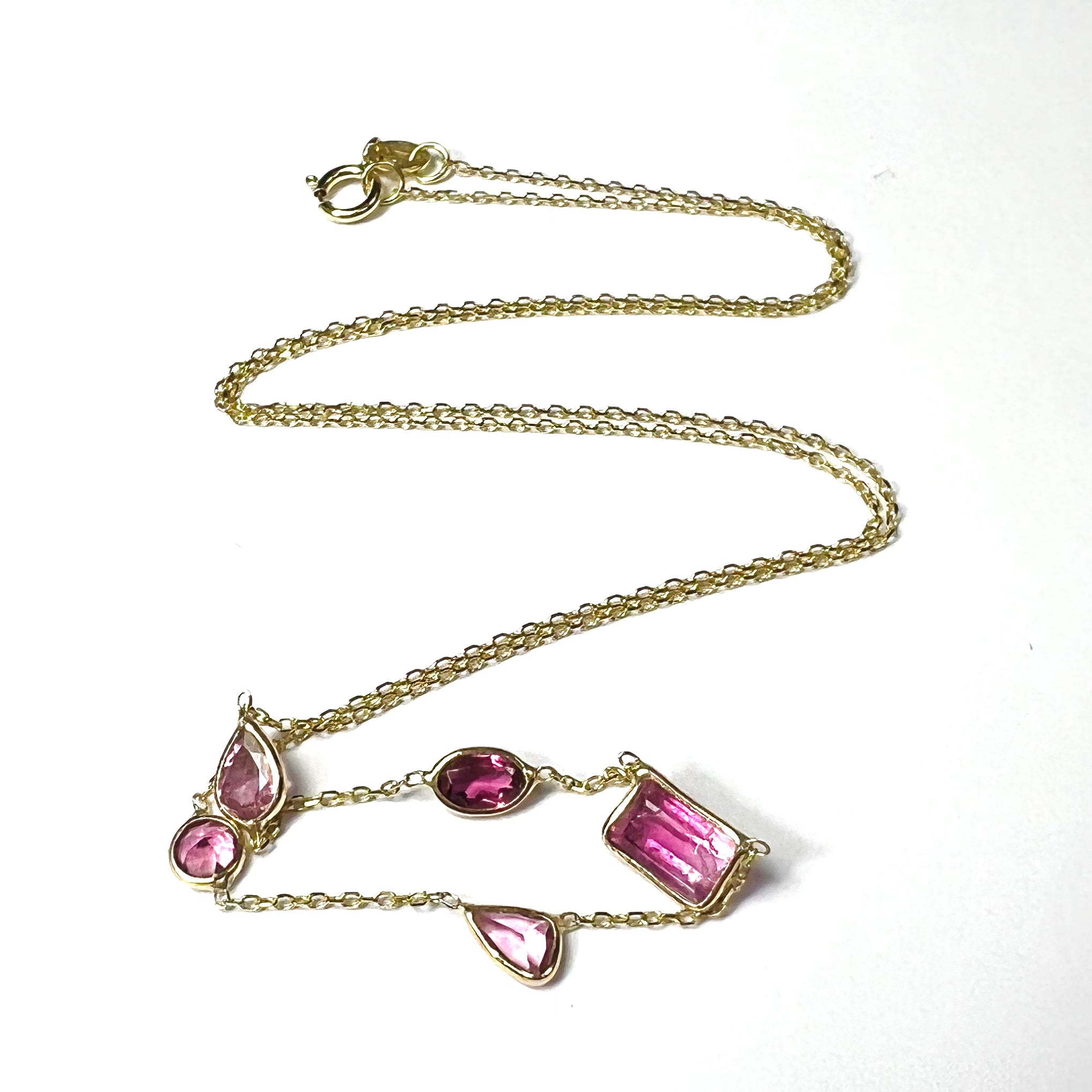 Assorted Pink Tourmaline By The Yard 16" 14k Yellow Gold Necklace