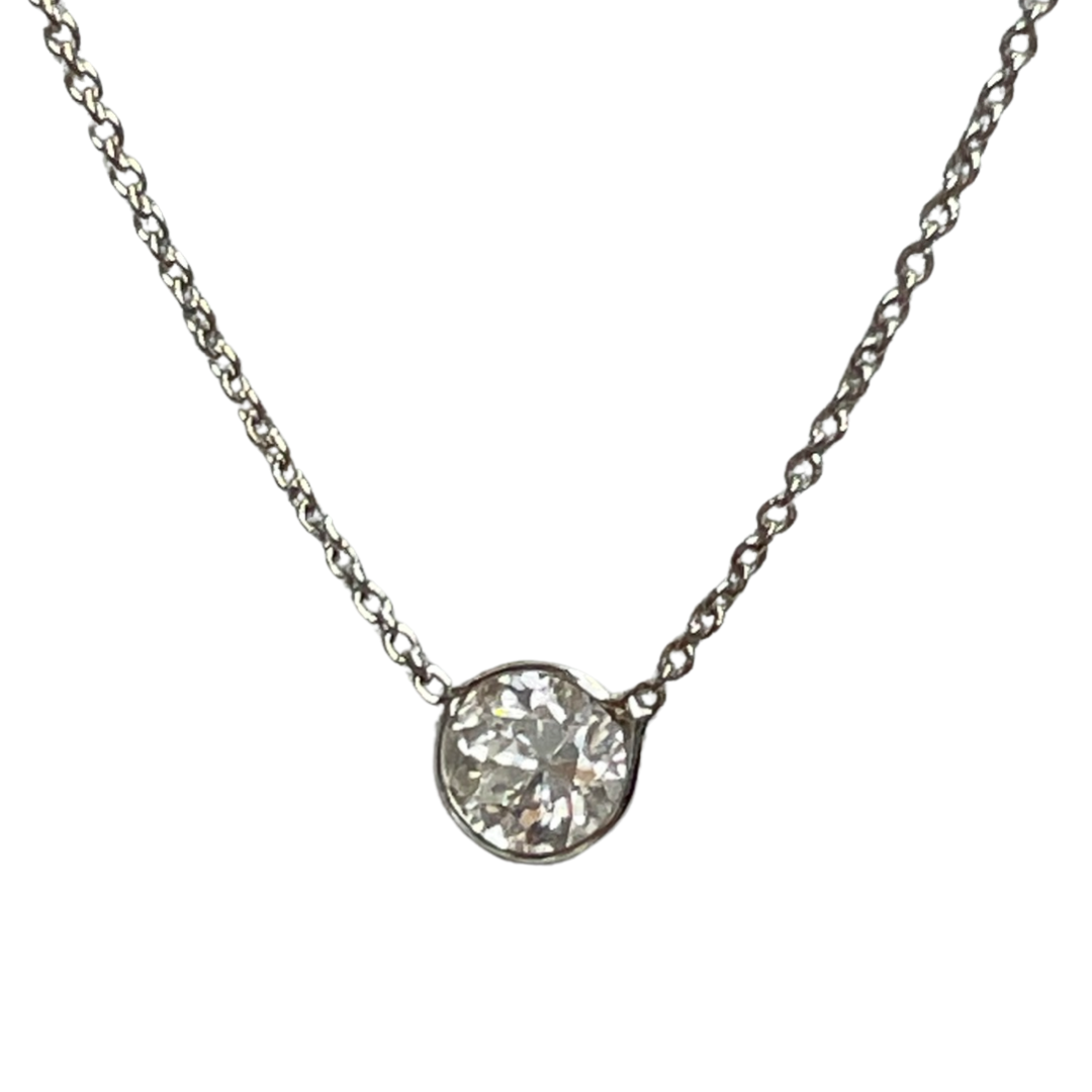 .53CT Old Mine Diamond Solitaire 16" 18K White Gold Necklace