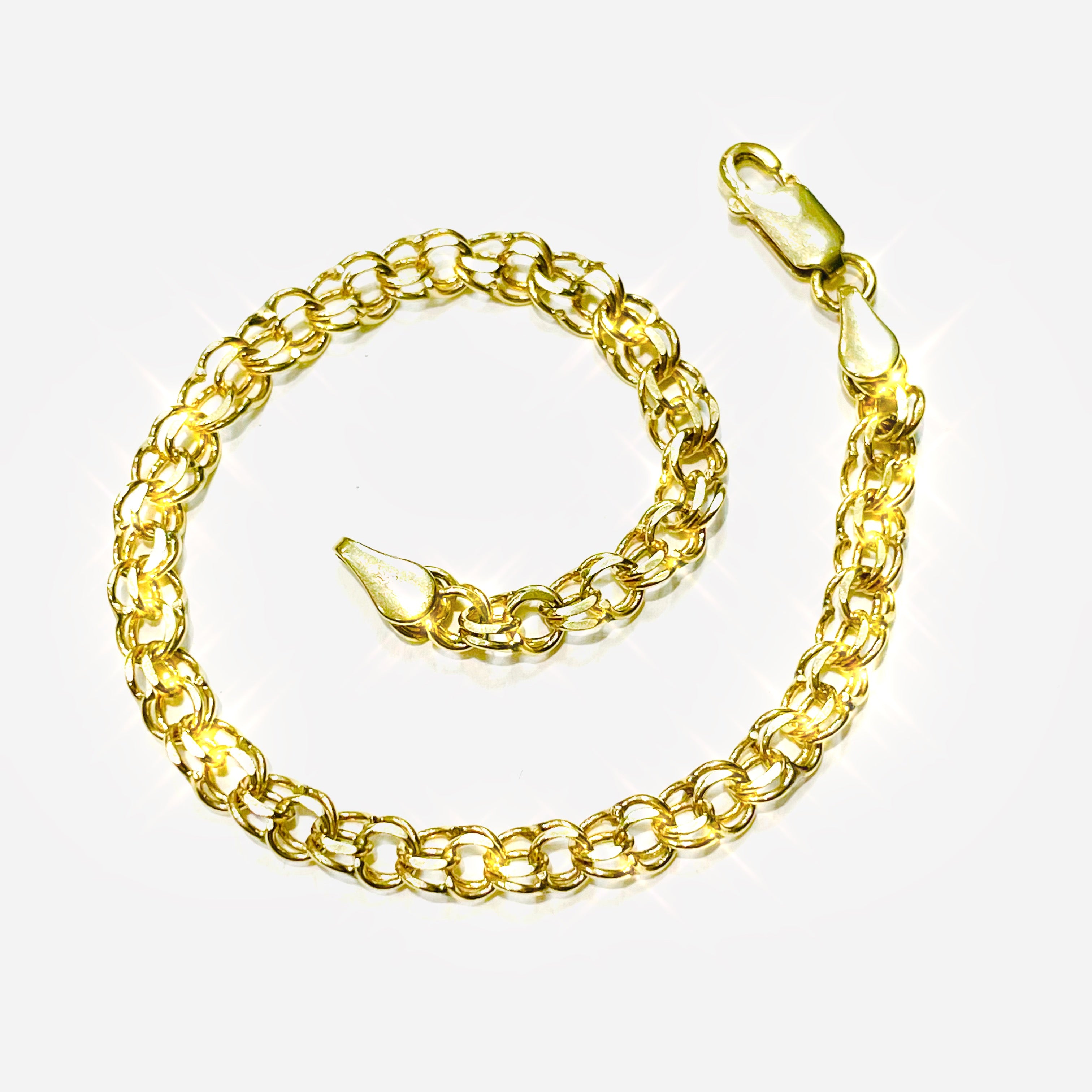 7” 5mm 14K Solid Yellow Gold Charm Link Bracelet