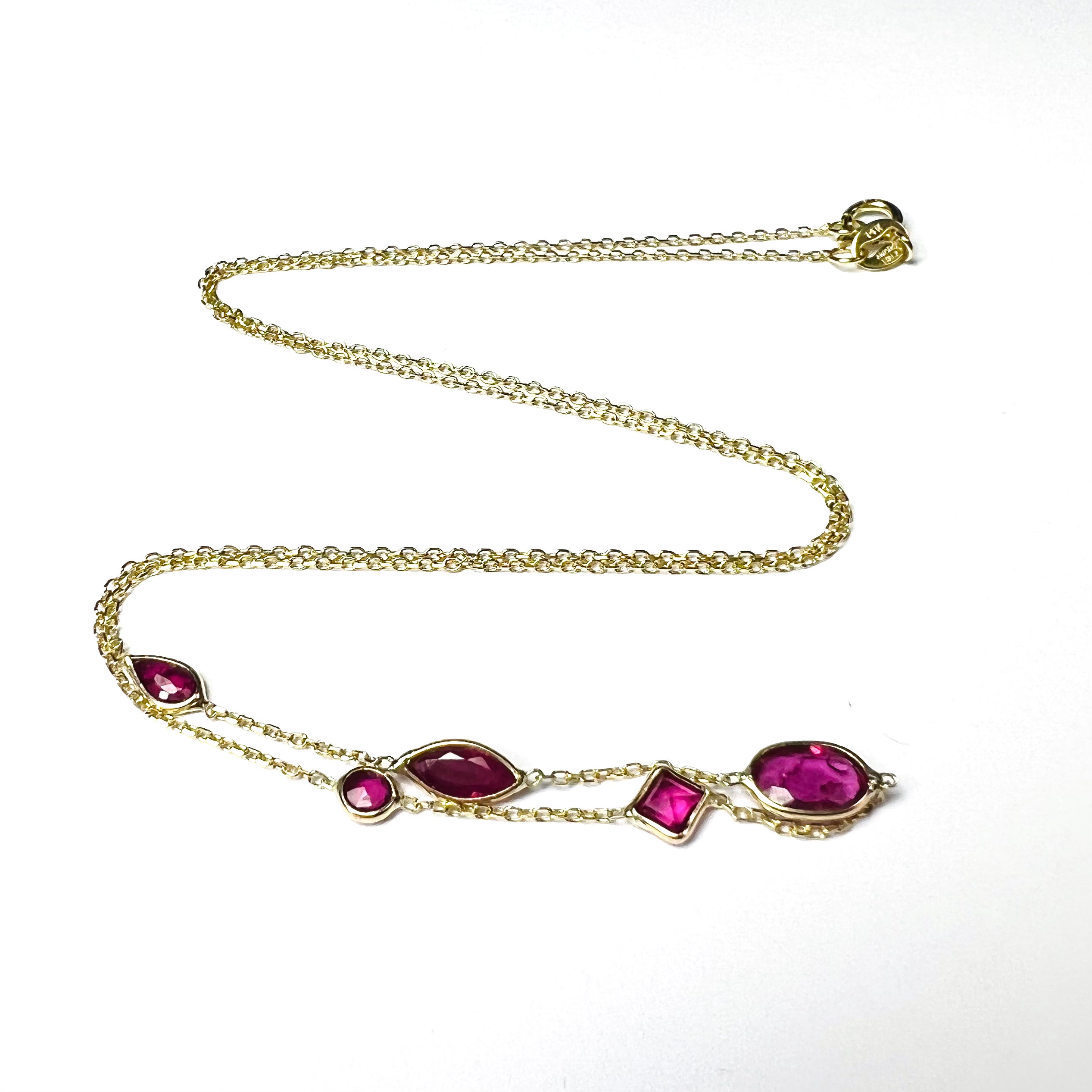 Assorted Pink Ruby By The Yard 16" 14k Yellow Gold Necklace