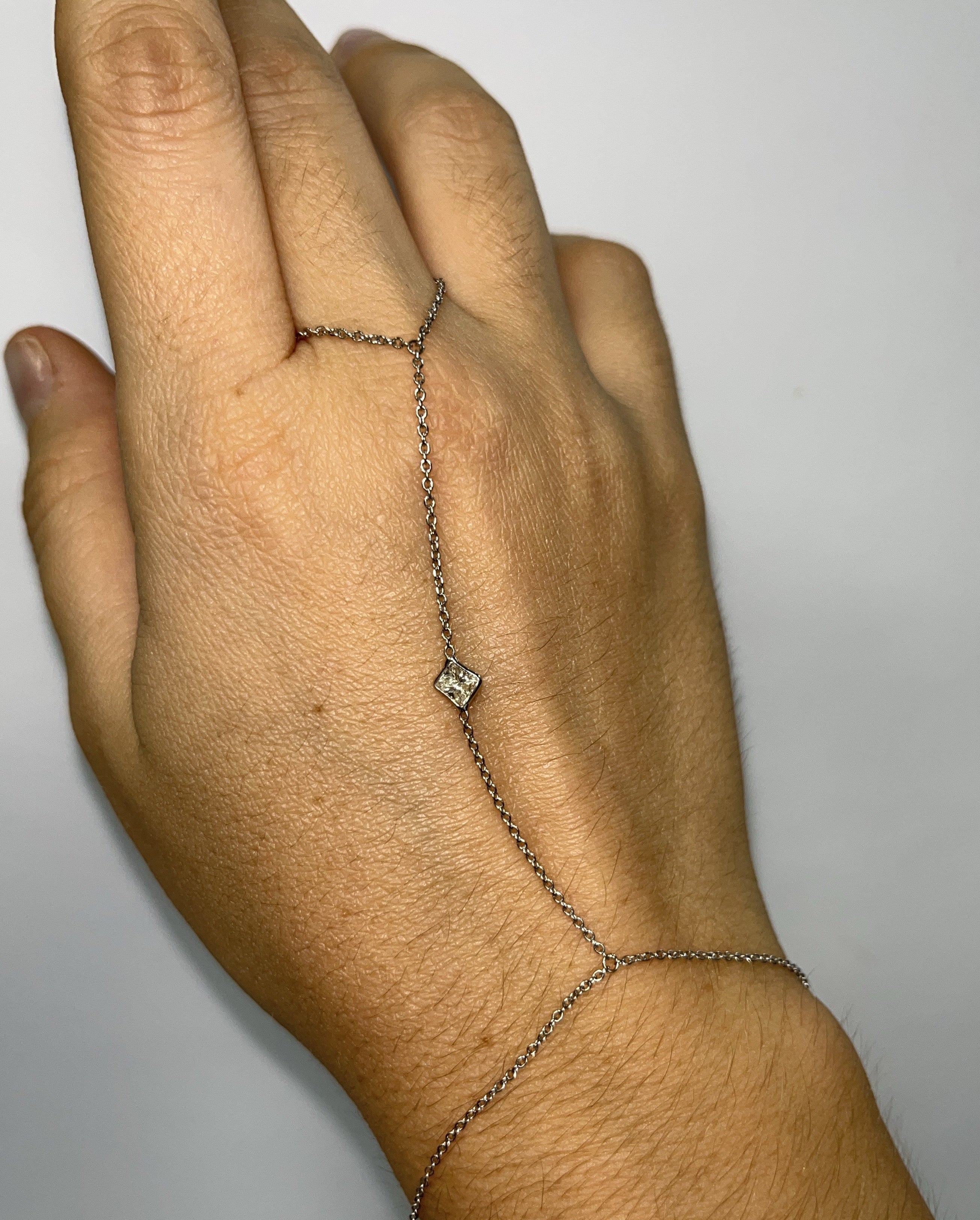 .30CT Princess Cut Diamond Hand Chain in Solid 14K White Gold
