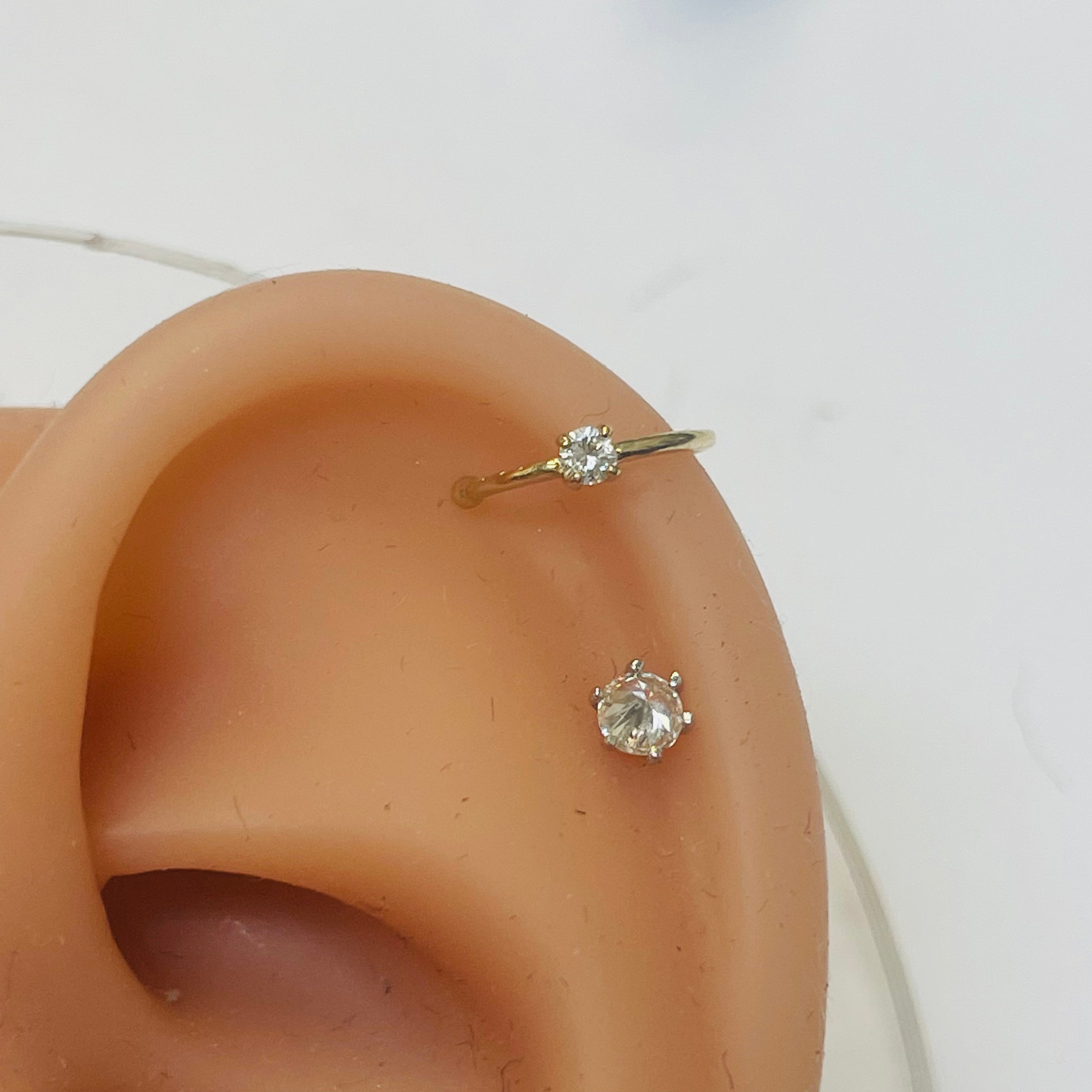 14K Yellow Gold .04CT Diamond Ear Cuff or Faux Nose Stud