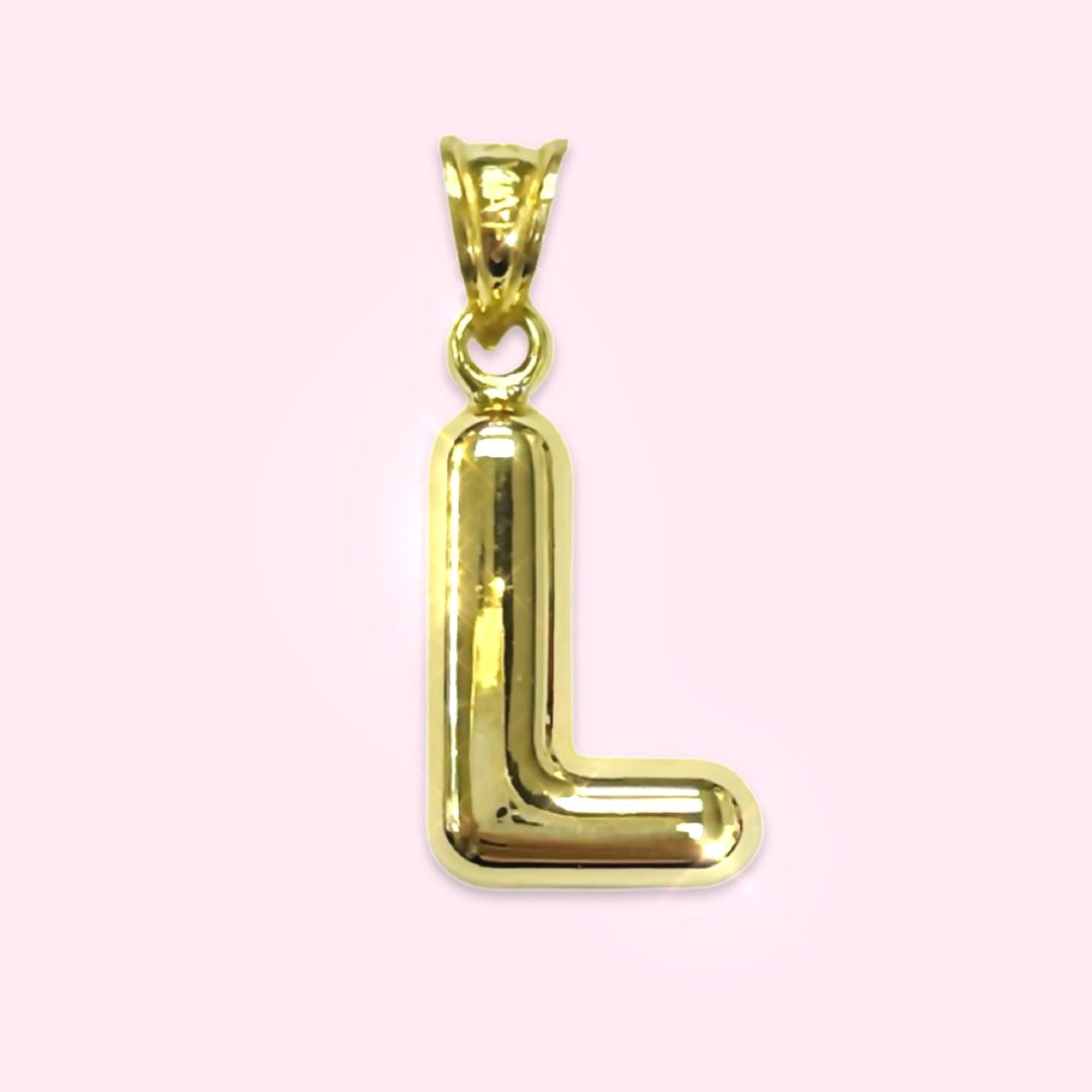 Initial L Puffy  Balloon Letter 10K Yellow Gold Pendant