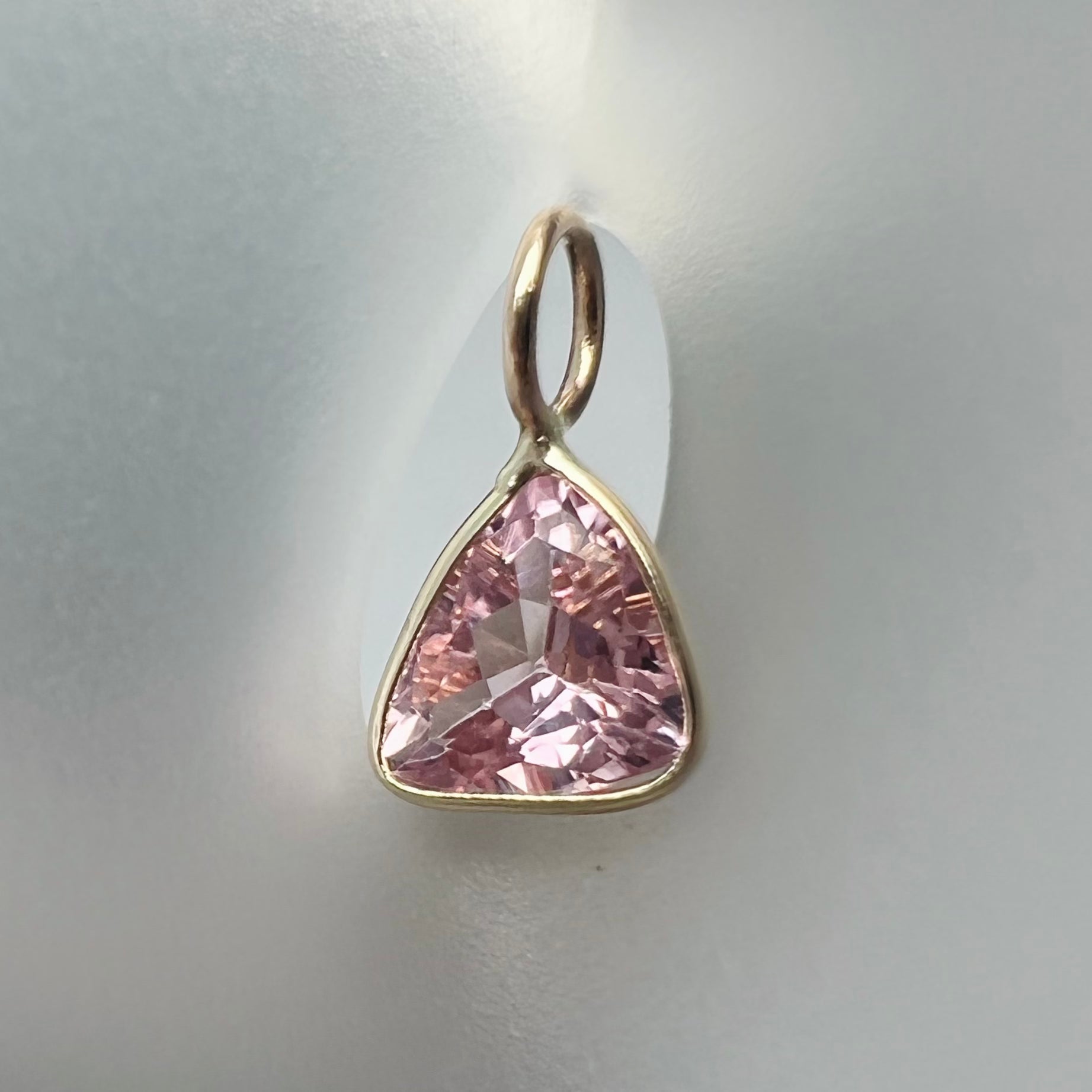 .80Ct Natural Trillion Cut Pink Sapphire 14K Yellow Gold Pendant Charm 11.5x6mm