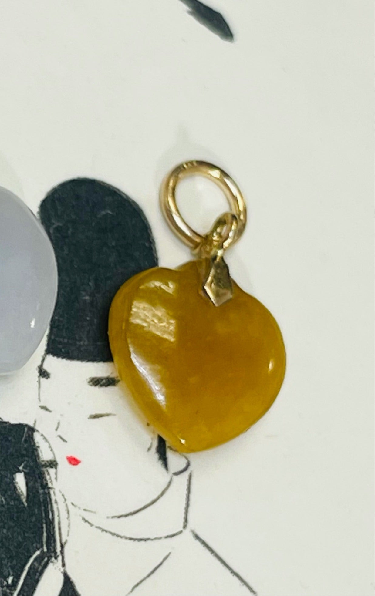 Yellow Jade Heart 14K Charm