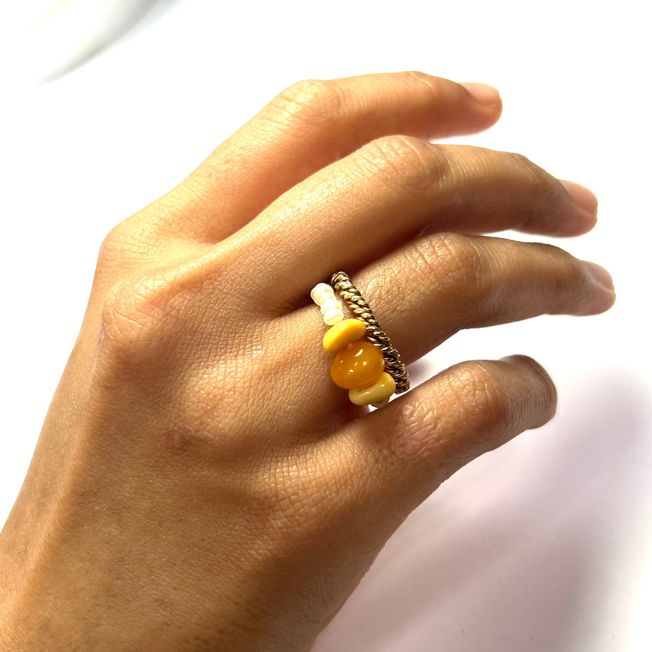 Natural Seed Pearl Amber Eternity Ring Size 7