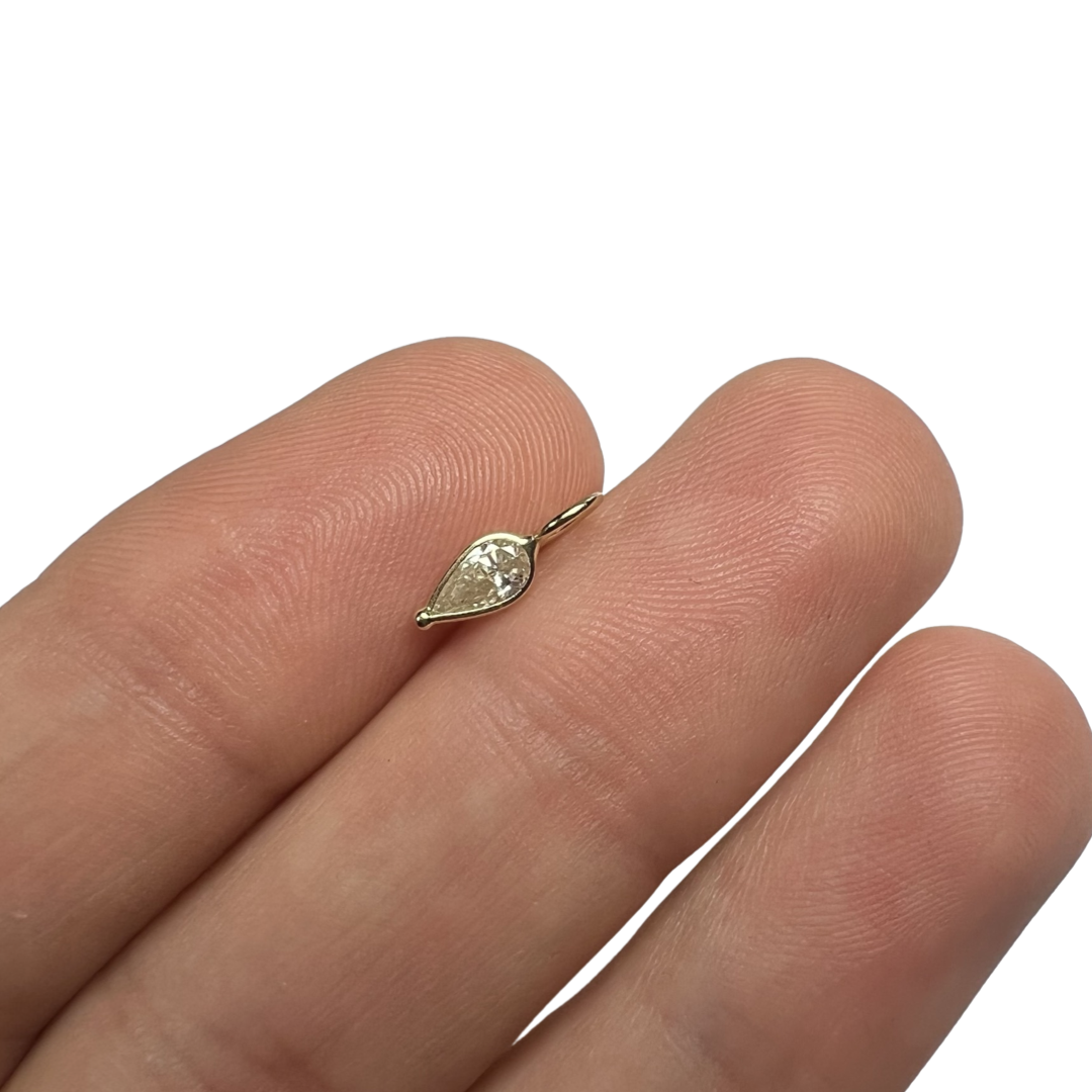 .34ct Pear Diamond Pendant Charm 14K Yellow Gold 11x3.5mm