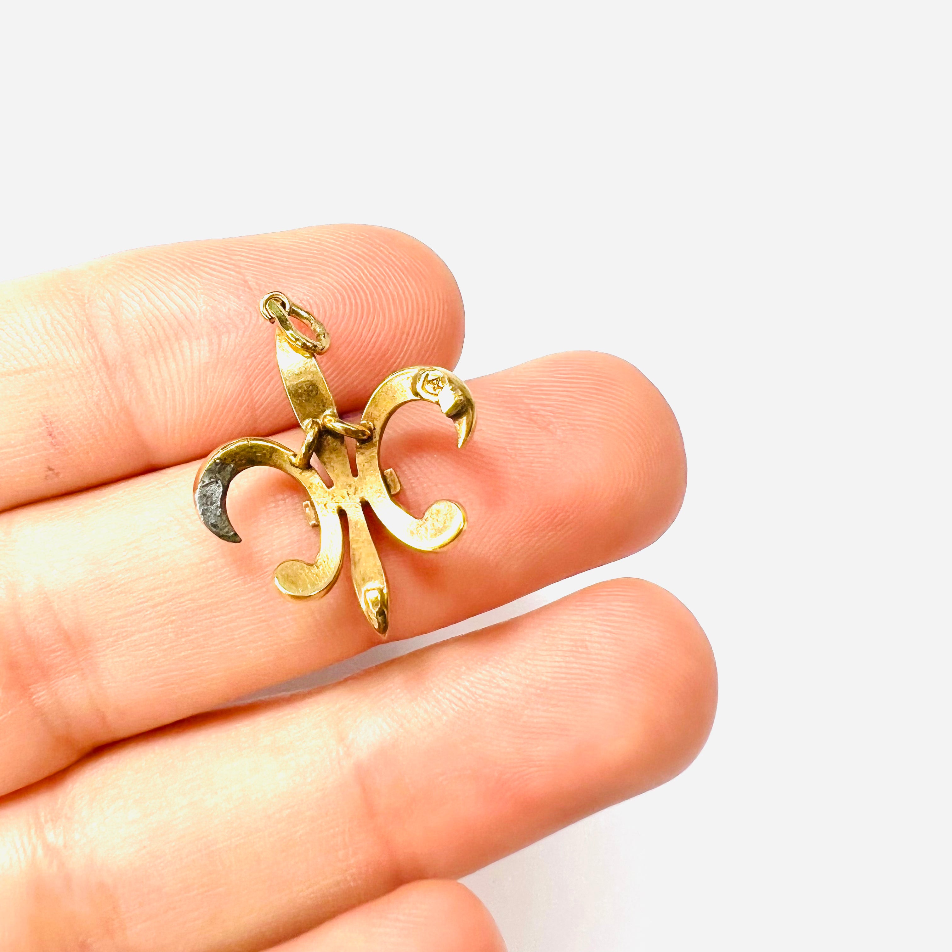 Antique 14K Yellow Gold Fleur De Lis Seed Pearl Pendant Charm