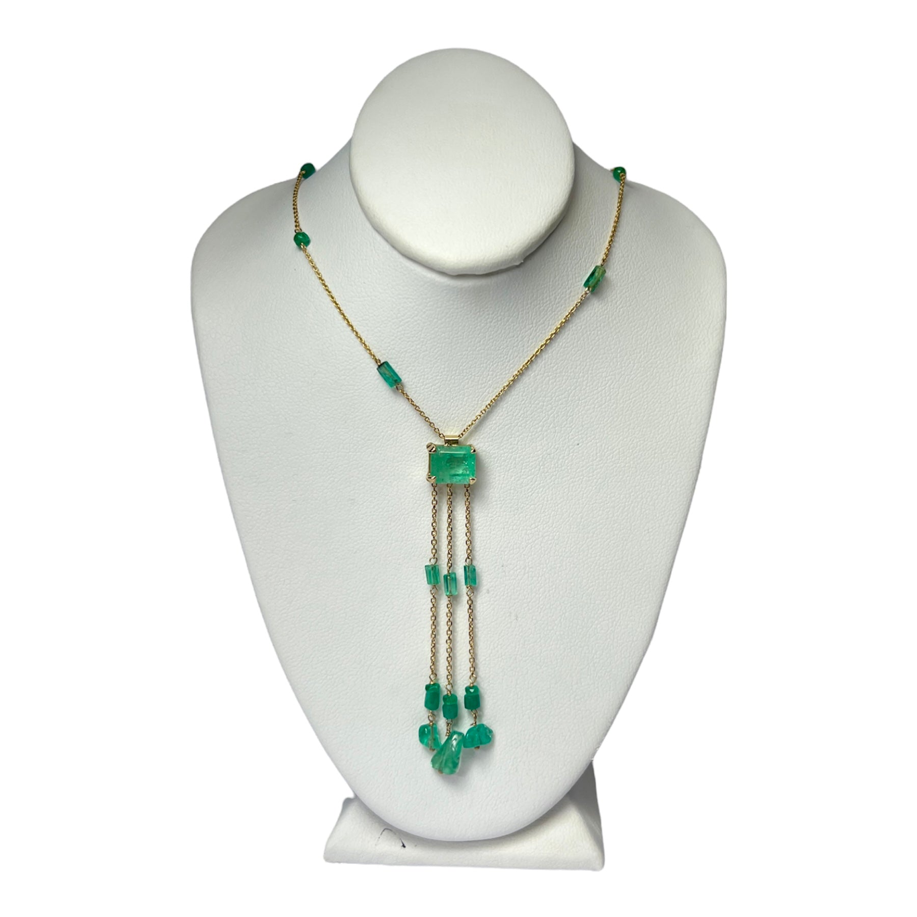 Rough Emerald Lariat 18.5" 14K Yellow Gold Necklace