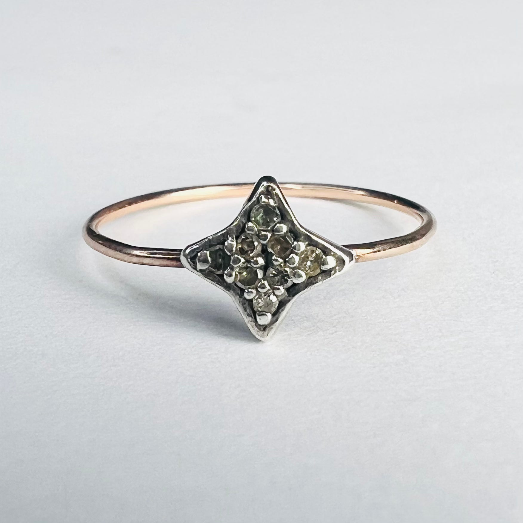 Antique 14K Rose Gold Rose cut Diamonds Star Dainty Ring Size 5.25
