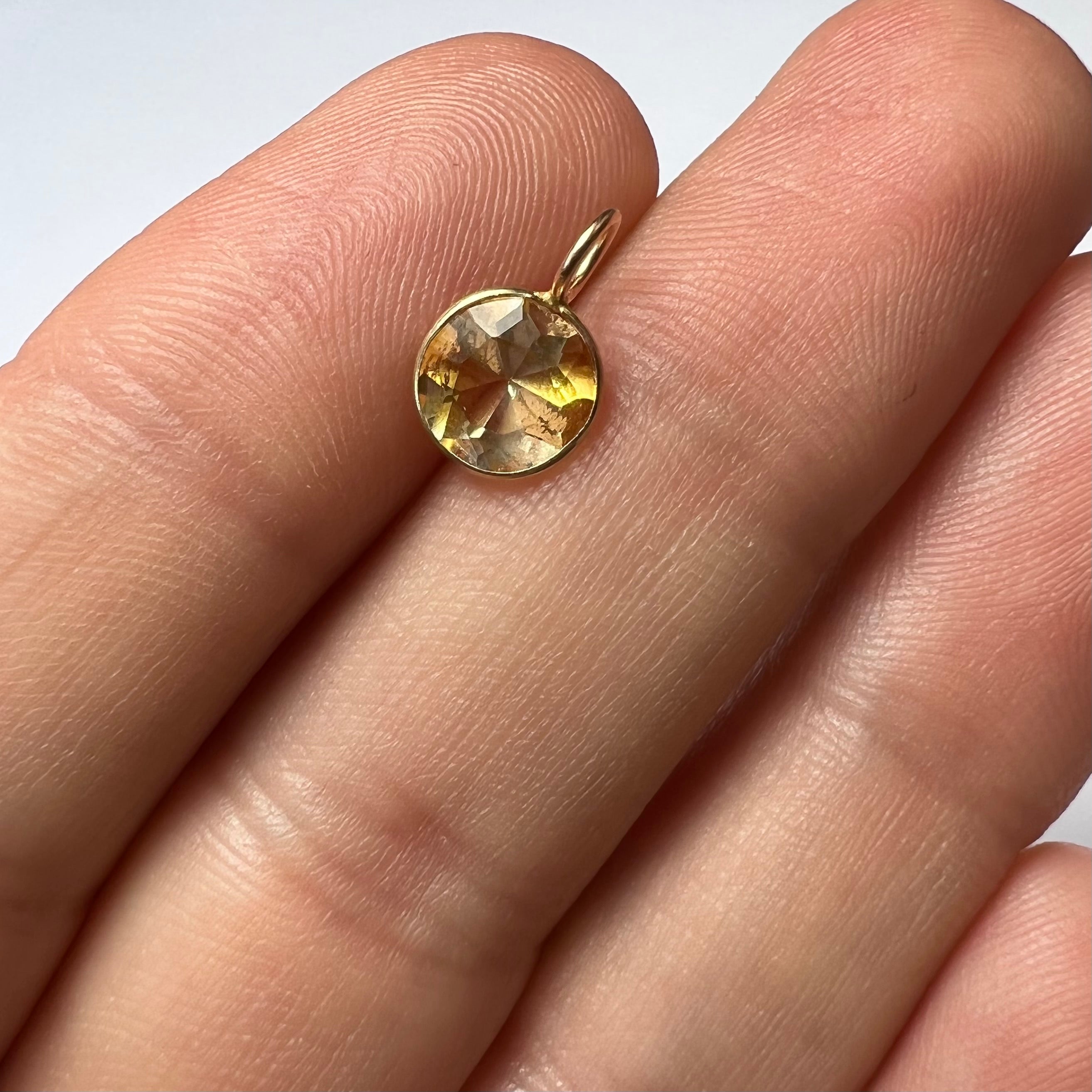 Natural Round Citrine 14K Yellow Gold Pendant Charm 12x7mm