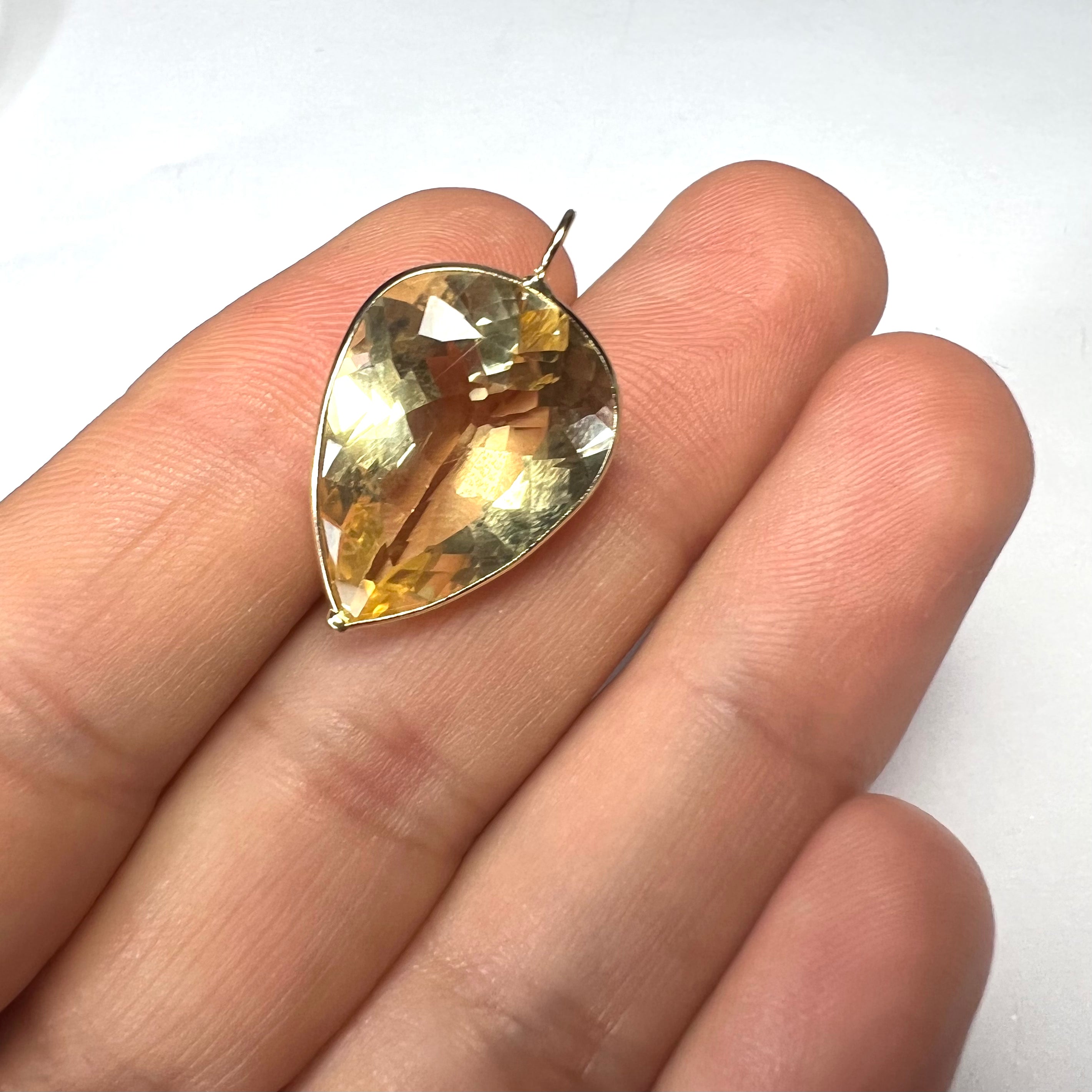 13CT Natural Pear Citrine 14K Yellow Gold Pendant Charm 25x16mm