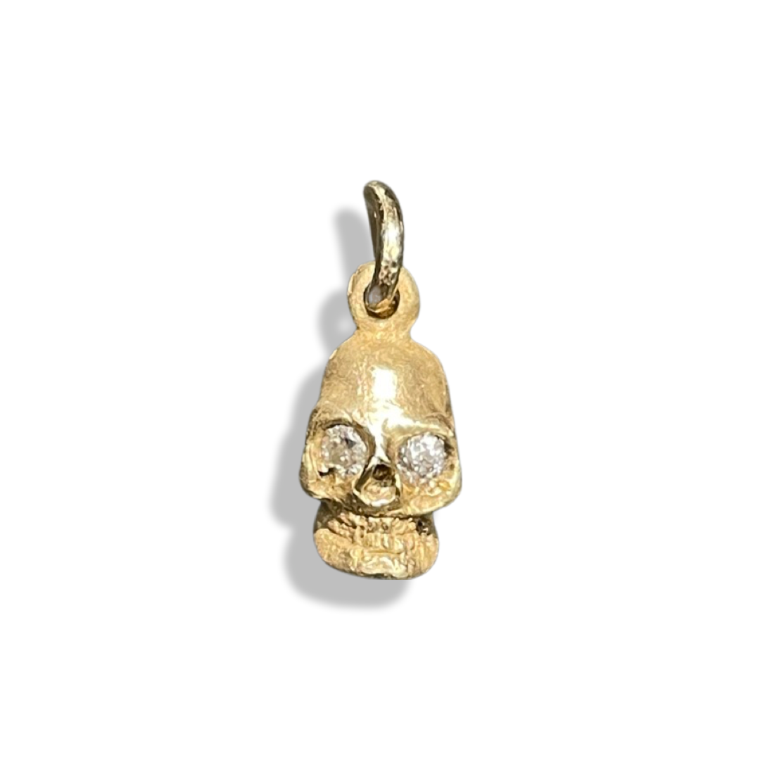 Solid 18K Small Diamond Skull Charm