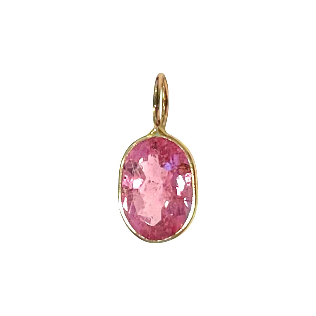 Natural Pink Oval Tourmaline 14K Yellow Gold Pendant Charm 15x7mm