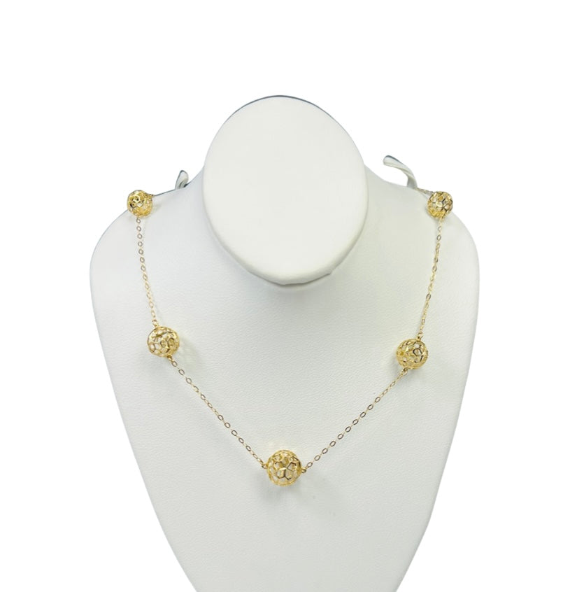 Textured Balls 18" 14K Yellow Gold  Station Necklace