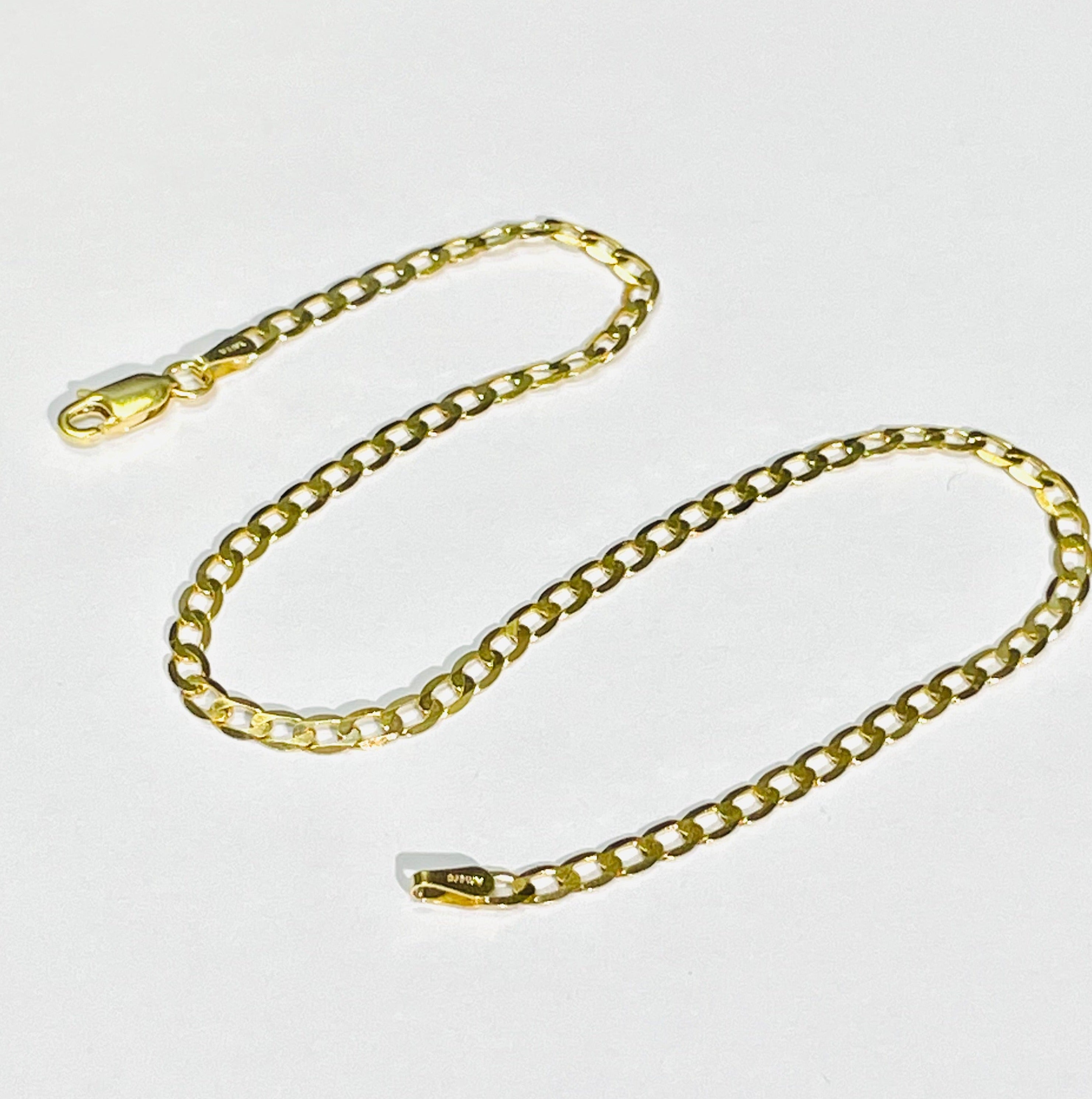 14K Yellow Gold 10" 3mm Cuban Curb Link Anklet