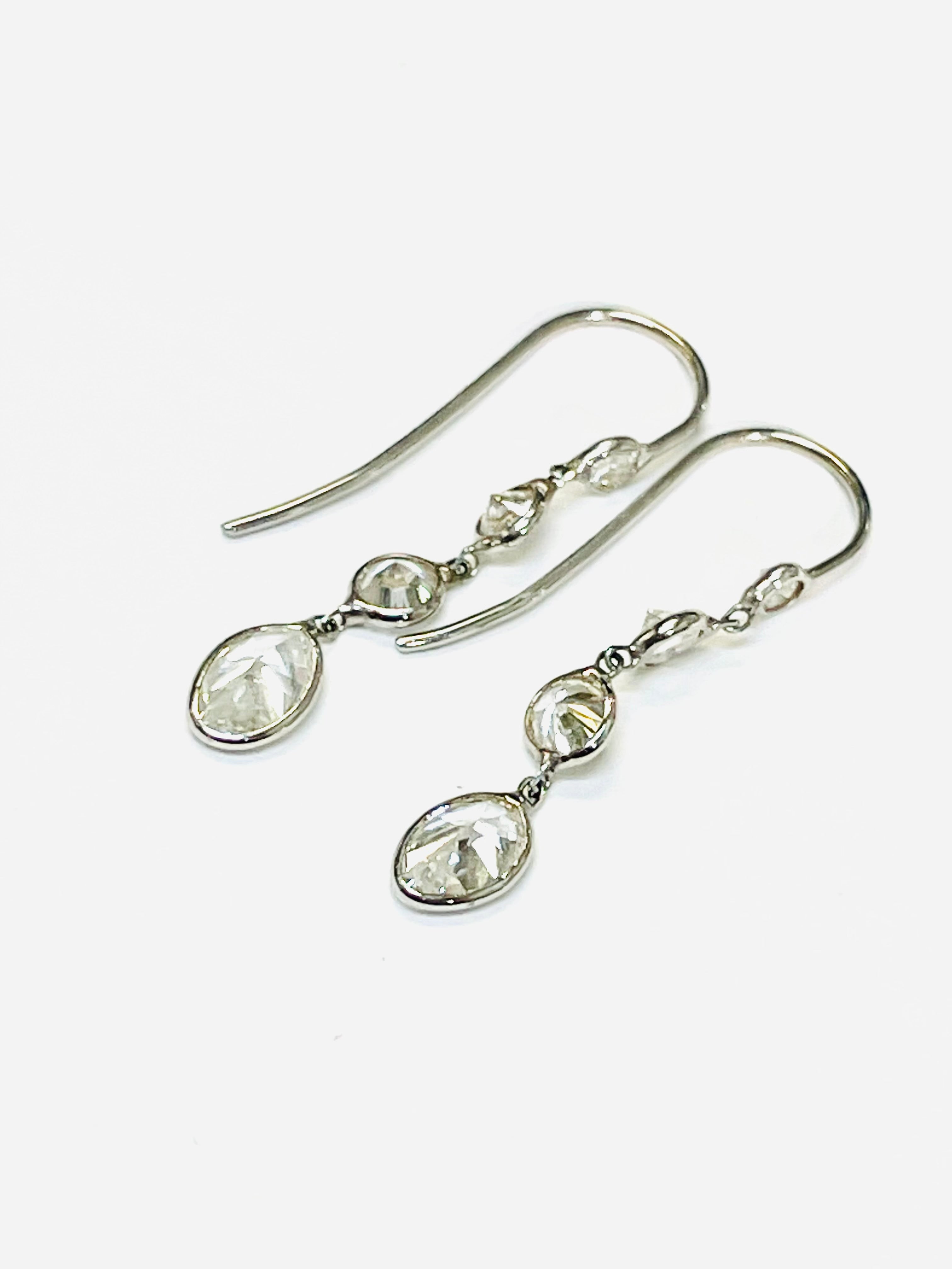 1.75CT Natural Diamond Oval and Round Drop Earrings