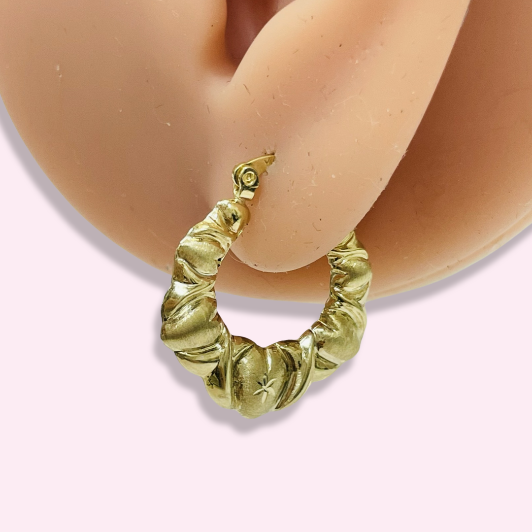 .90” 10K Yellow Gold Puffy Heart and X Hoops