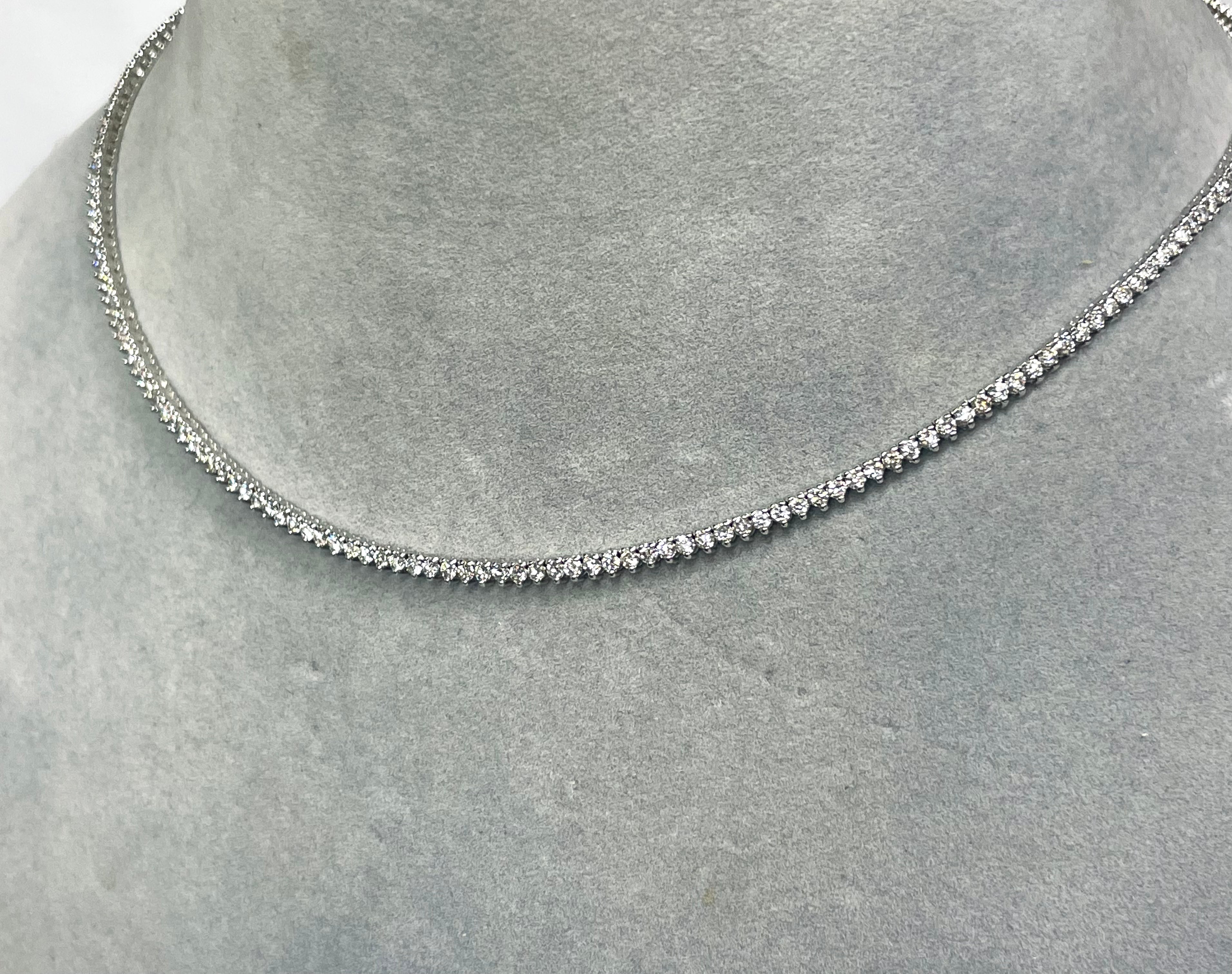 5CT Tennis Riviera Necklace 14k White Gold 16” long