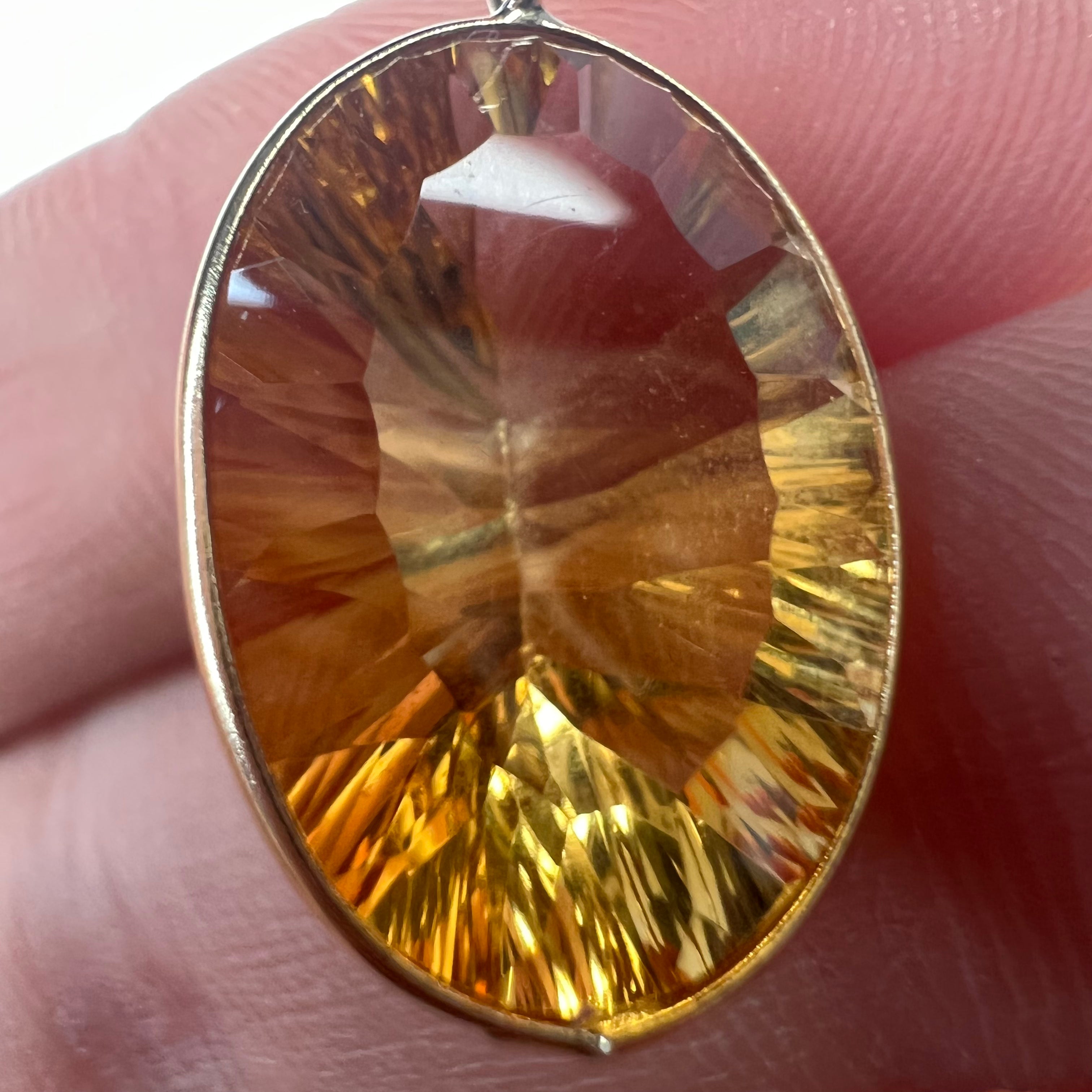 10.3CT Natural Oval Cut Yellow Citrine 14K Yellow Gold Pendant Charm 23.5x13.5mm