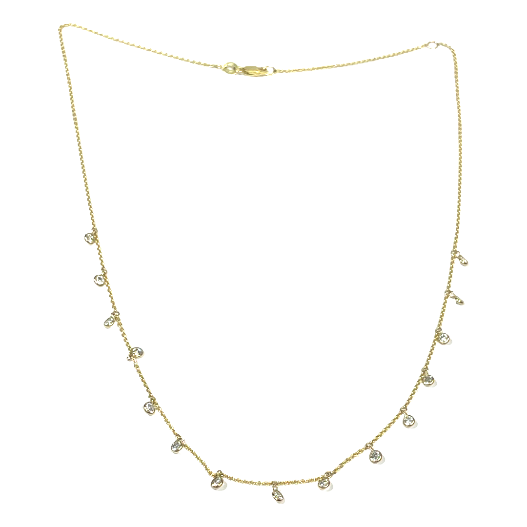 1.5CTS Round Diamond Dangle 14k Yellow Gold Necklace