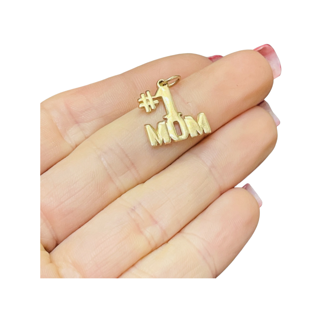 Number 1 Mom 14K Gold Charm Pendant
