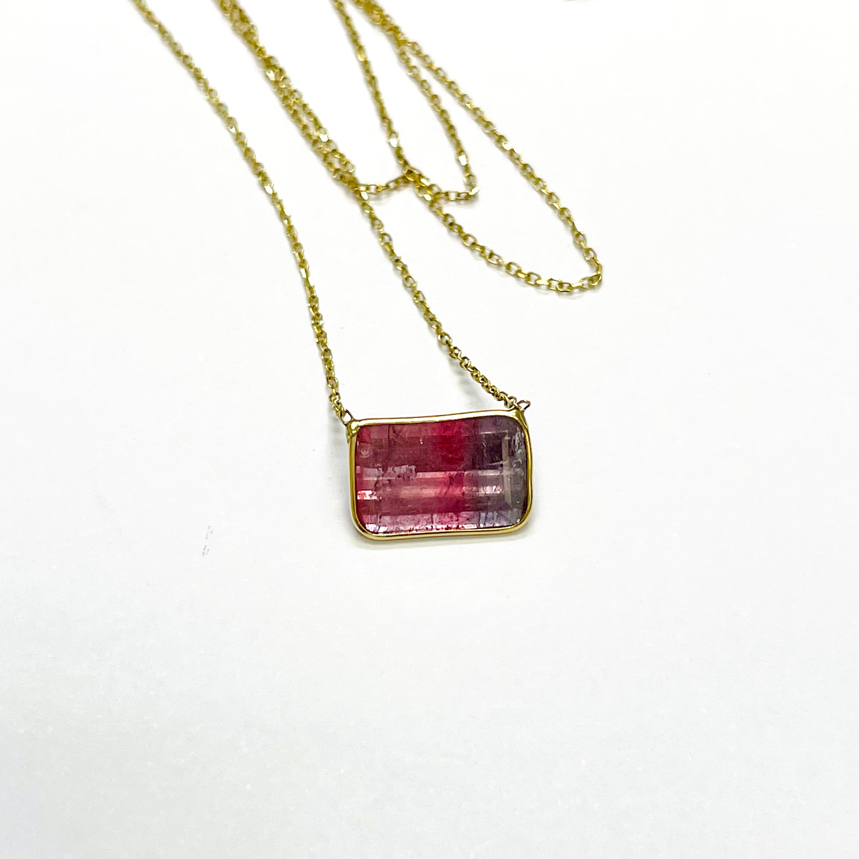 Bicolor Tourmaline Necklace in 14k Yellow Gold