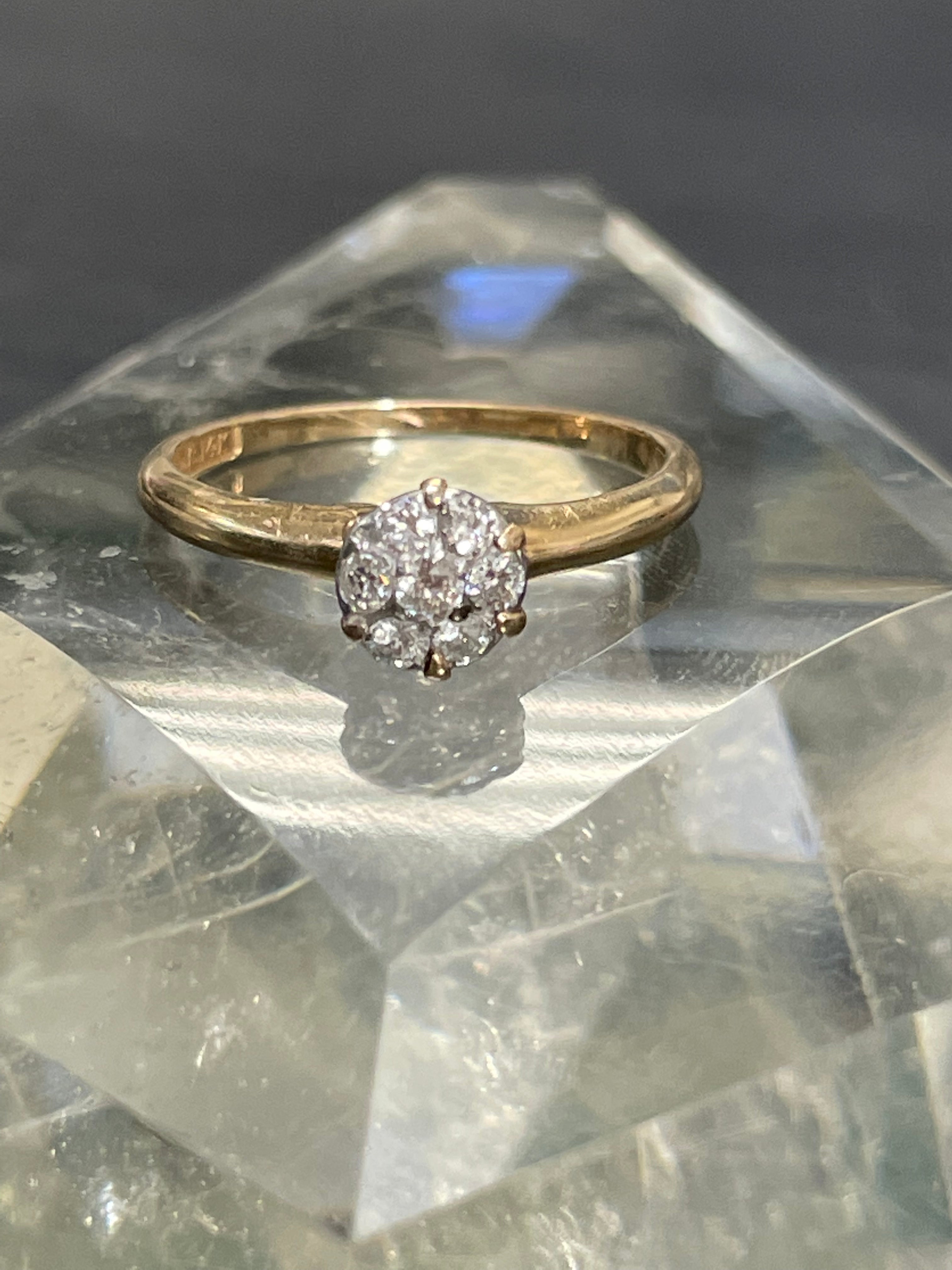 Antique Victorian 14K Yellow Gold Otsby Barton Old Mine Diamond Engagement Cluster Ring 6.25