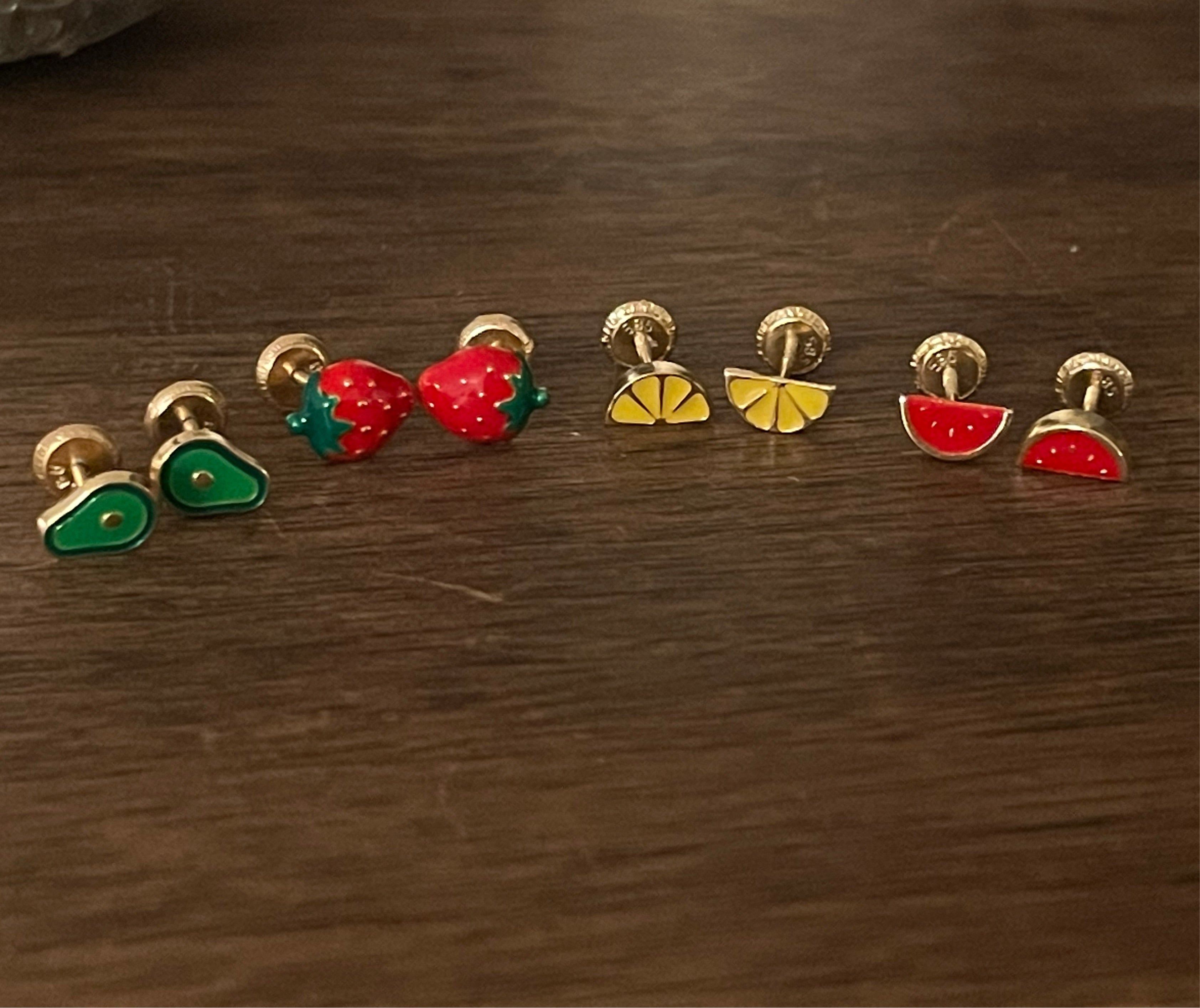 14K Yellow Gold Enamel Fruit Earrings